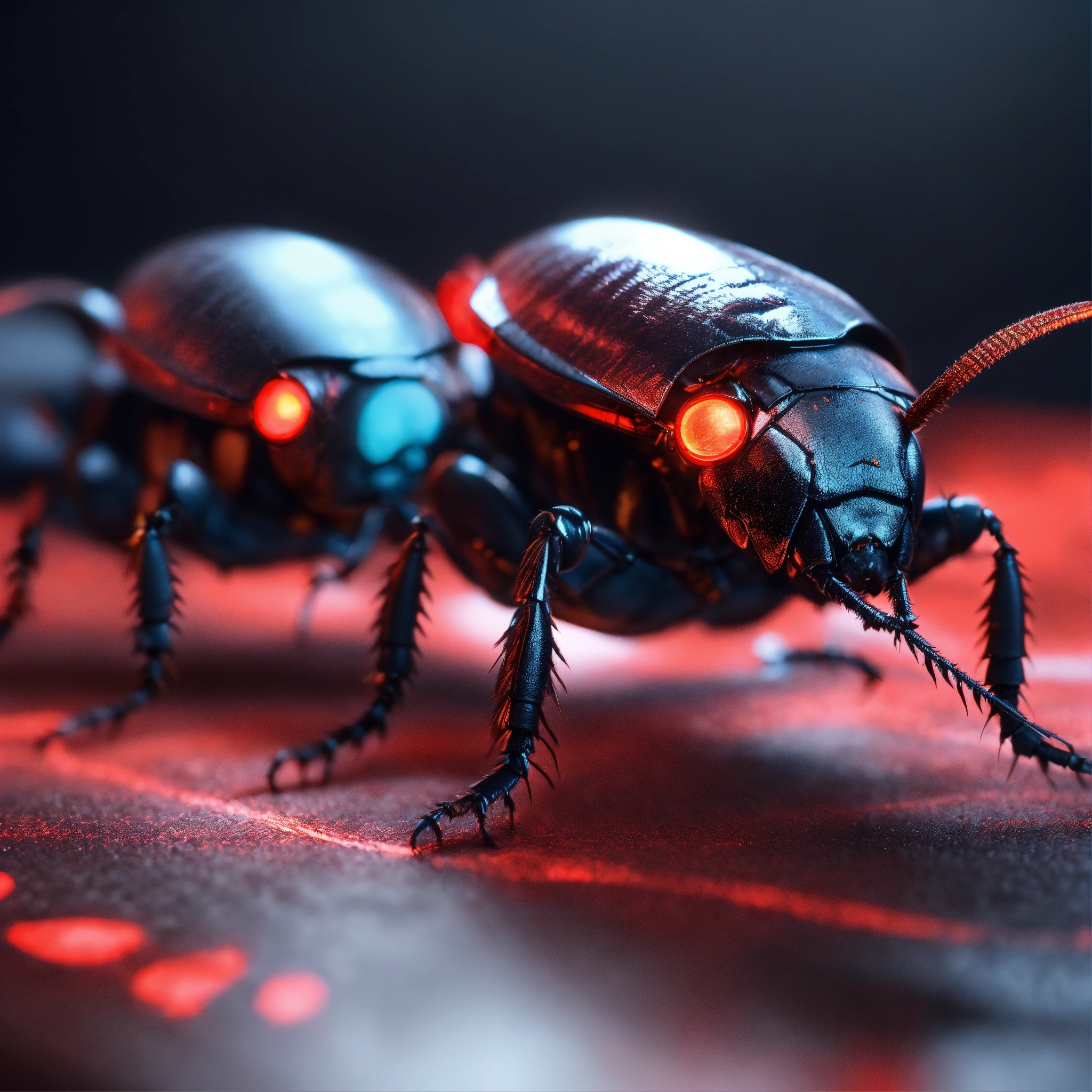 Lexica - Group of 3 black cockroach faced humanoids with red glowing ...