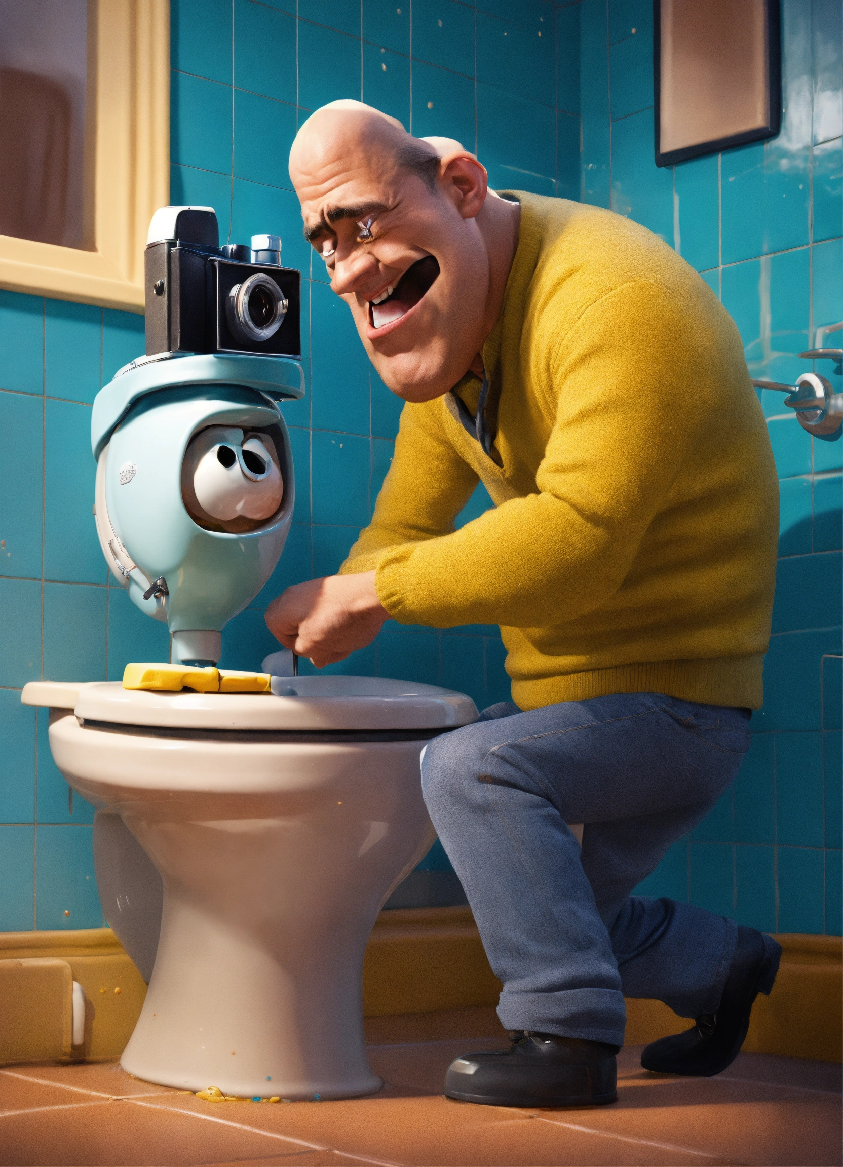 Lexica - A pixar movie cover of a mans head in a toilet titled 