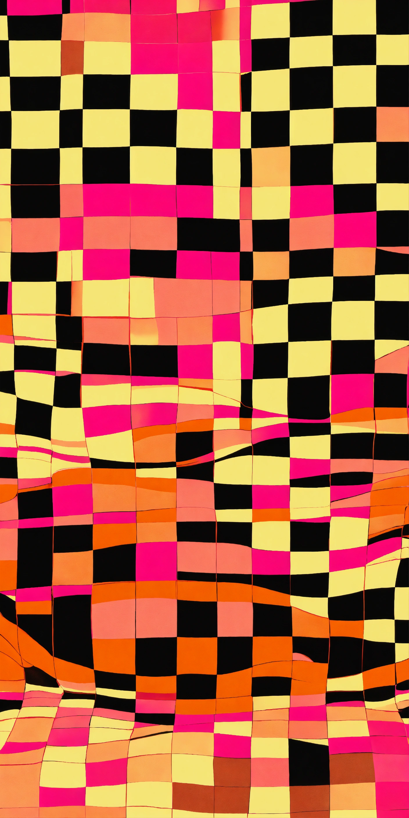 Lexica - Pink and orange large checkerboard geometric pattern, wavy ...