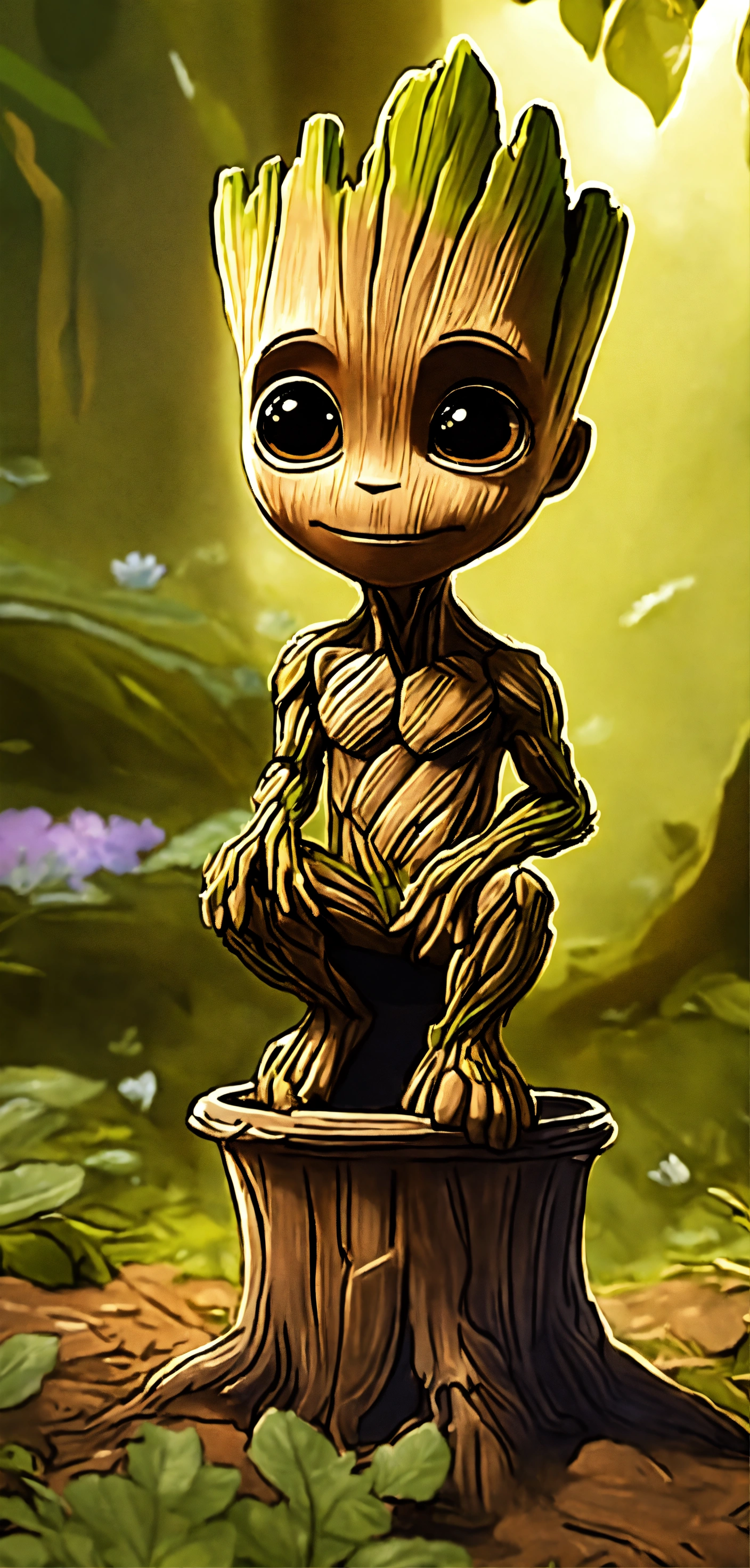 Lexica - Groot as a cute baby cartoon, big eyes Ultra realist