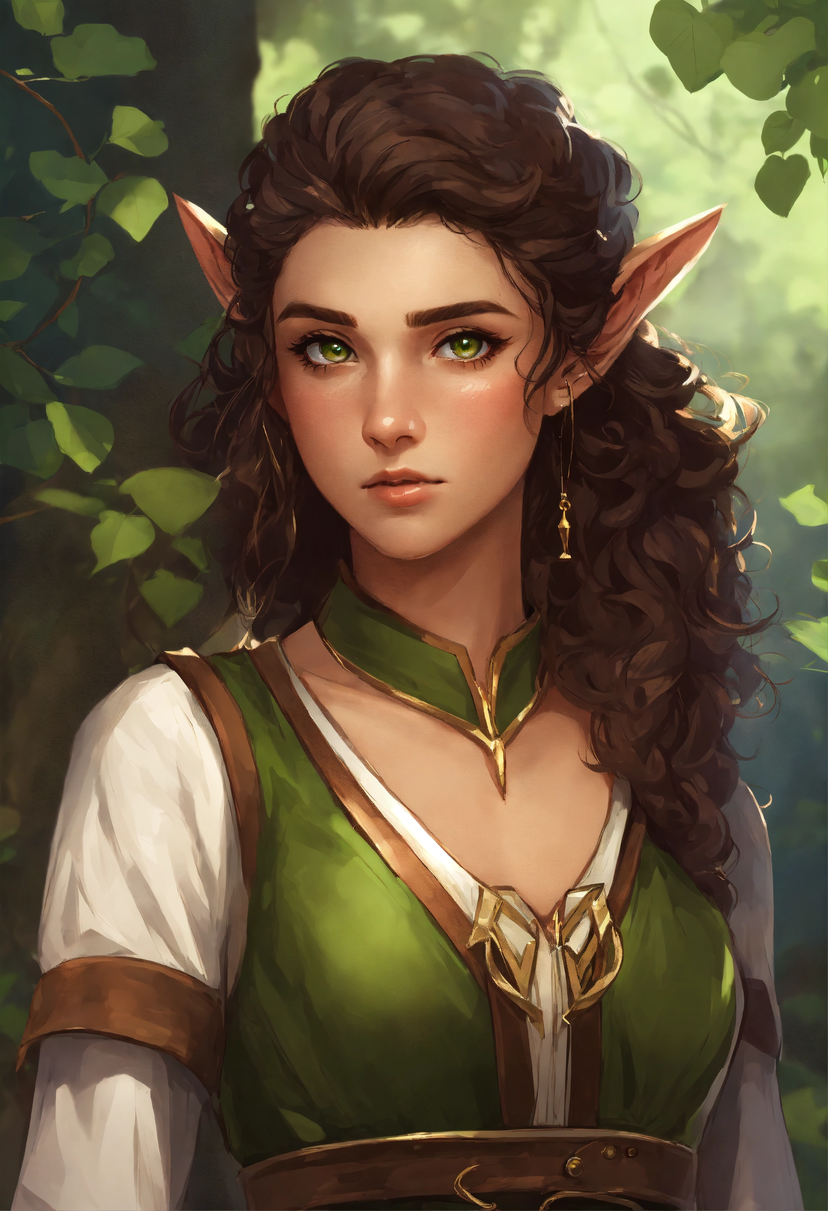 Lexica - Character art of a 24-year-old female wood elf, curly hair ...