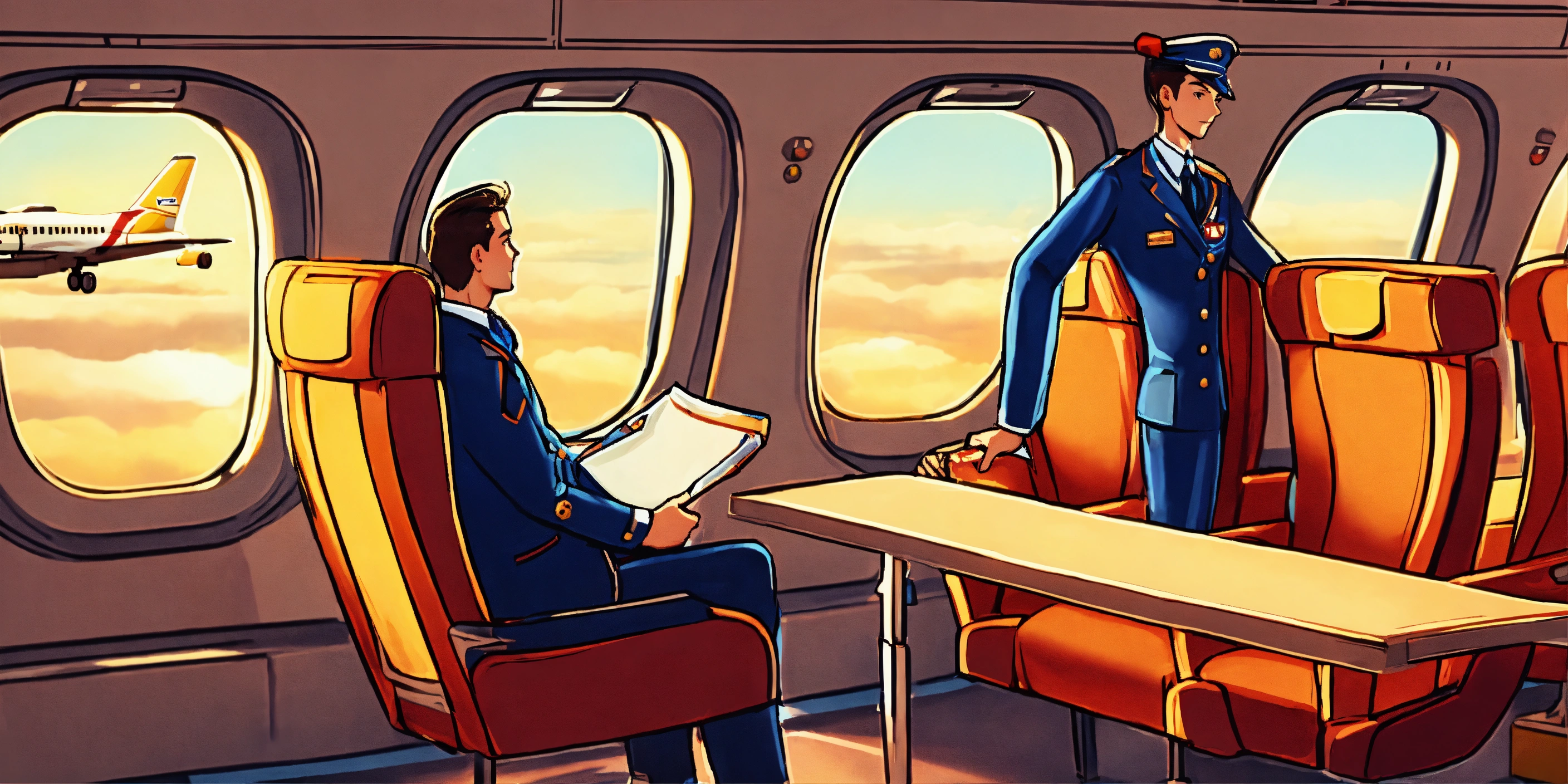 Lexica - Man sitting on the flight chair talking to beautiful ...