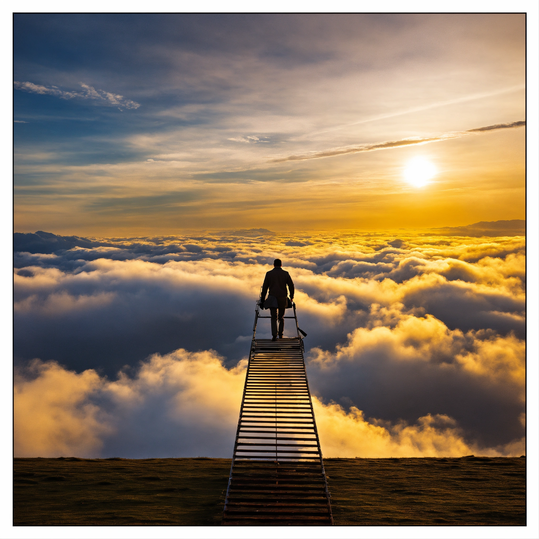 Lexica - A man walks up a ladder to the clouds