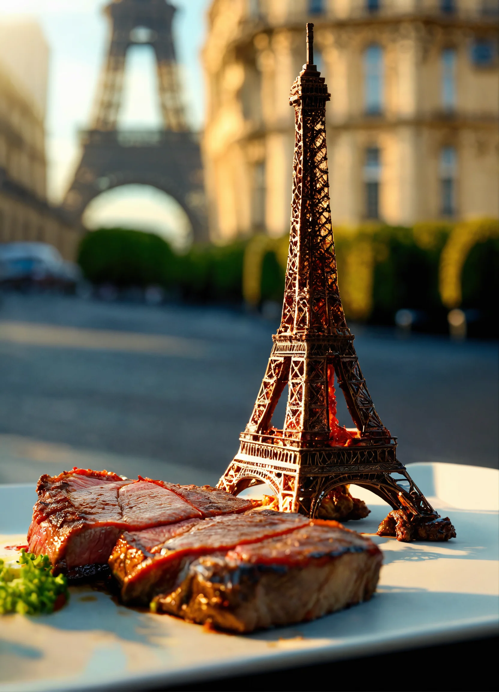 Lexica The Eiffel Tower made of steak. Everything is made of steak