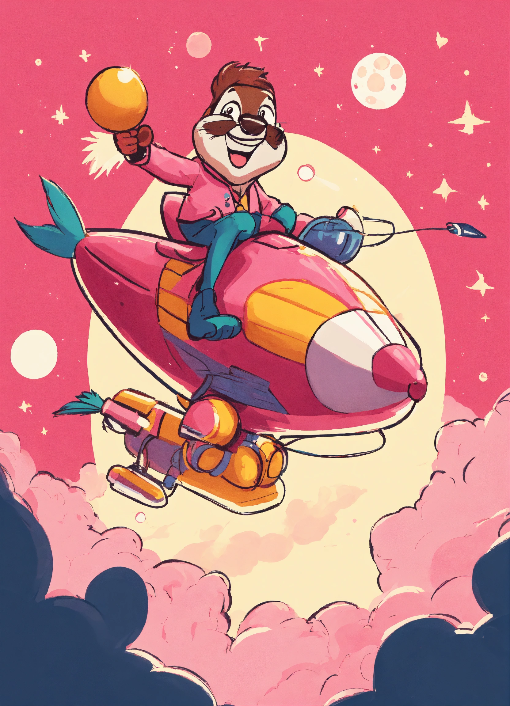 Lexica - An image of super happy guy, riding a rocketship towards the ...