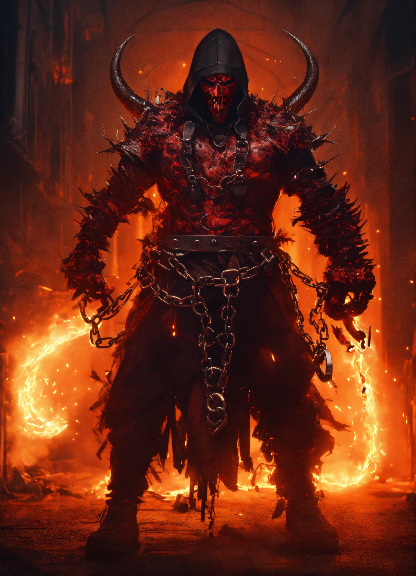 Lexica - A chain demon, wearing an executioner mask, whips out several ...