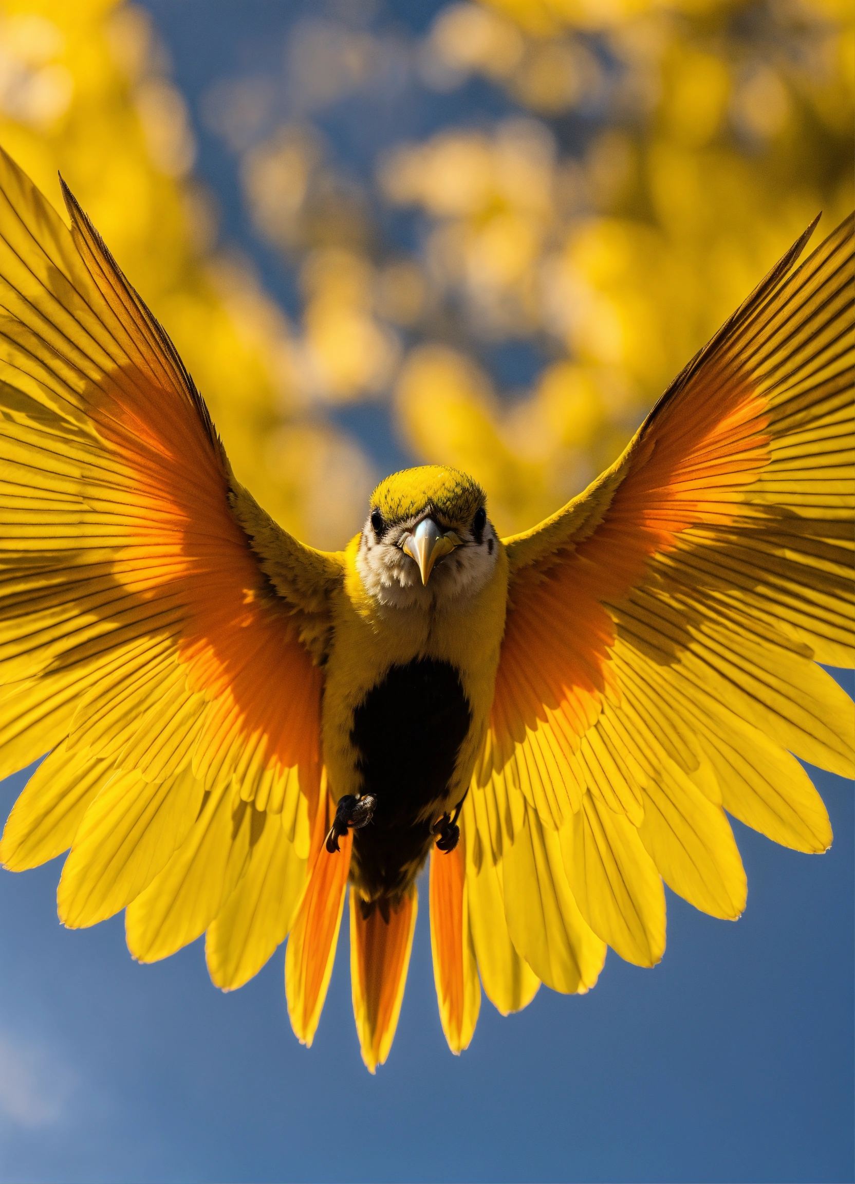 Lexica - Underside closeup yellowhead mohua bird flying photo ...