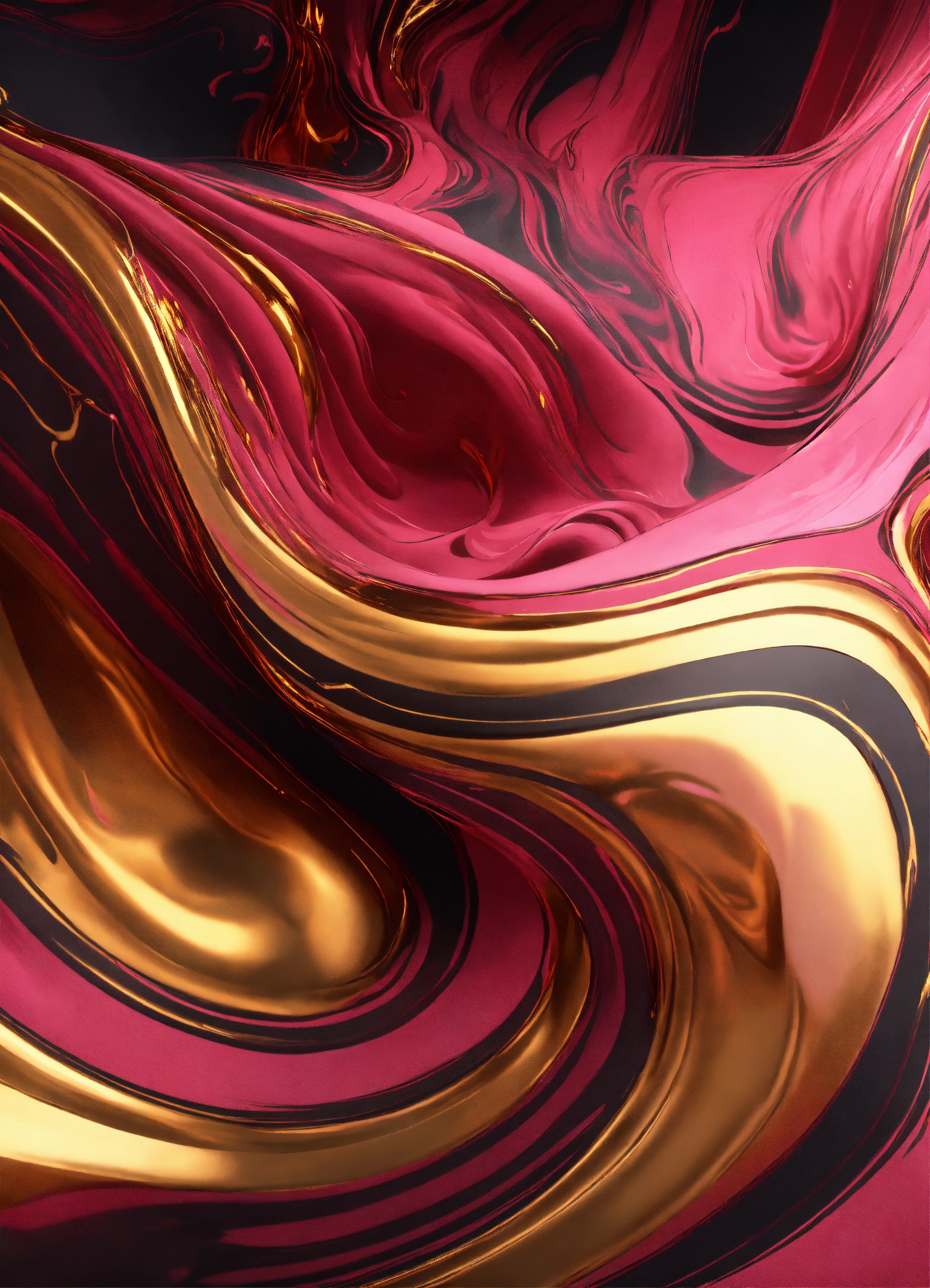 Lexica A painting with pink, gold and black swirls, in the style of