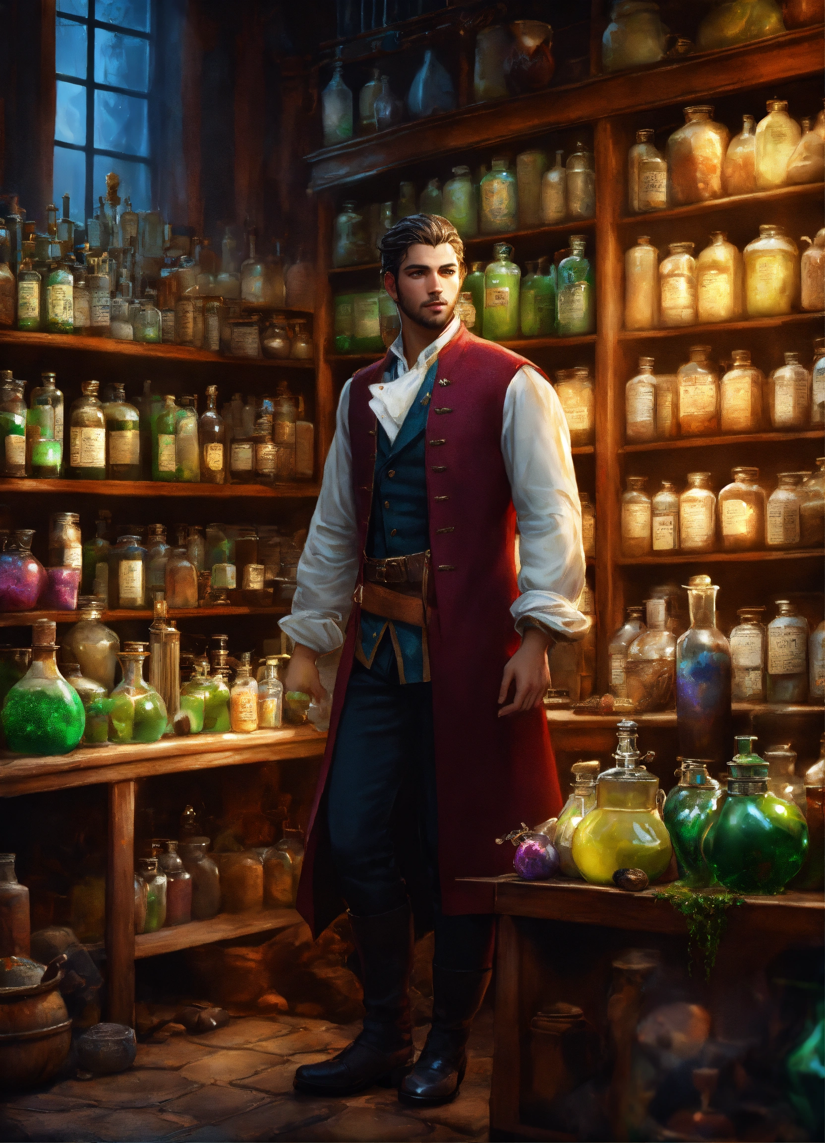 Lexica - Handsome man in potions and potions store full-length ...