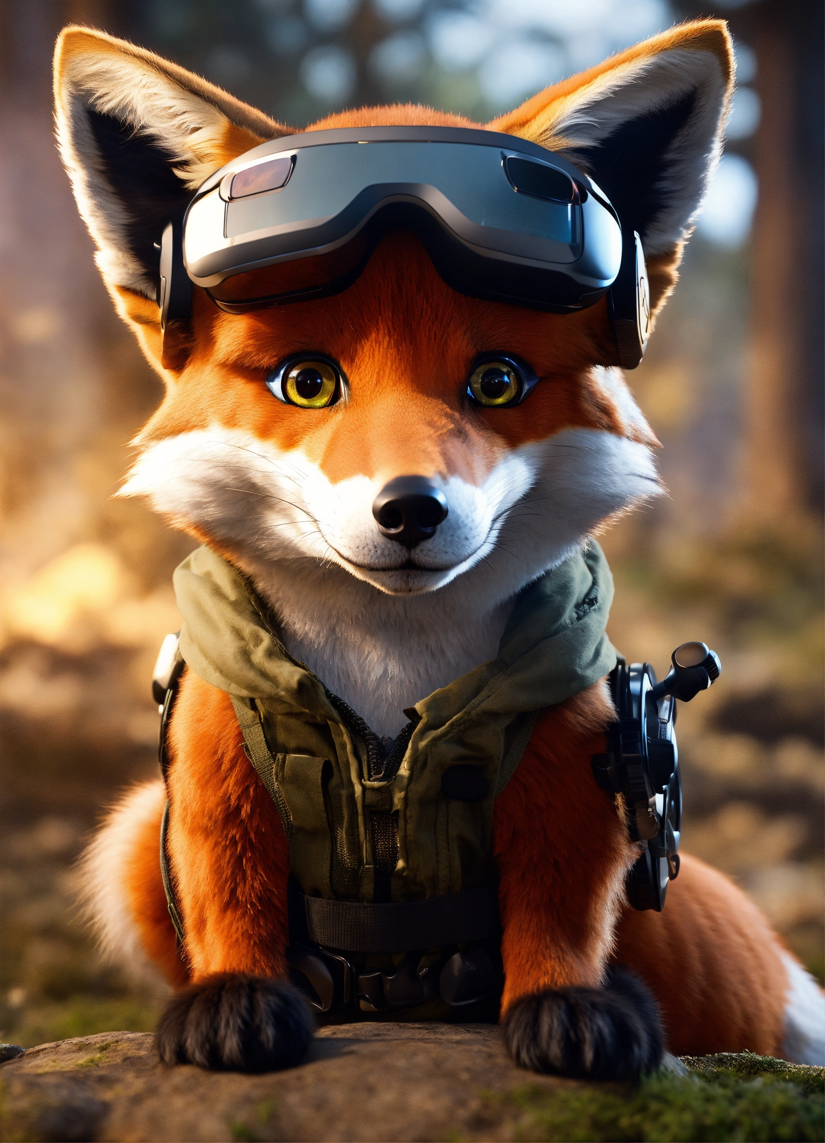 Lexica - A young fox wearing a quest 3 vr glasses, unreal engine, 4k