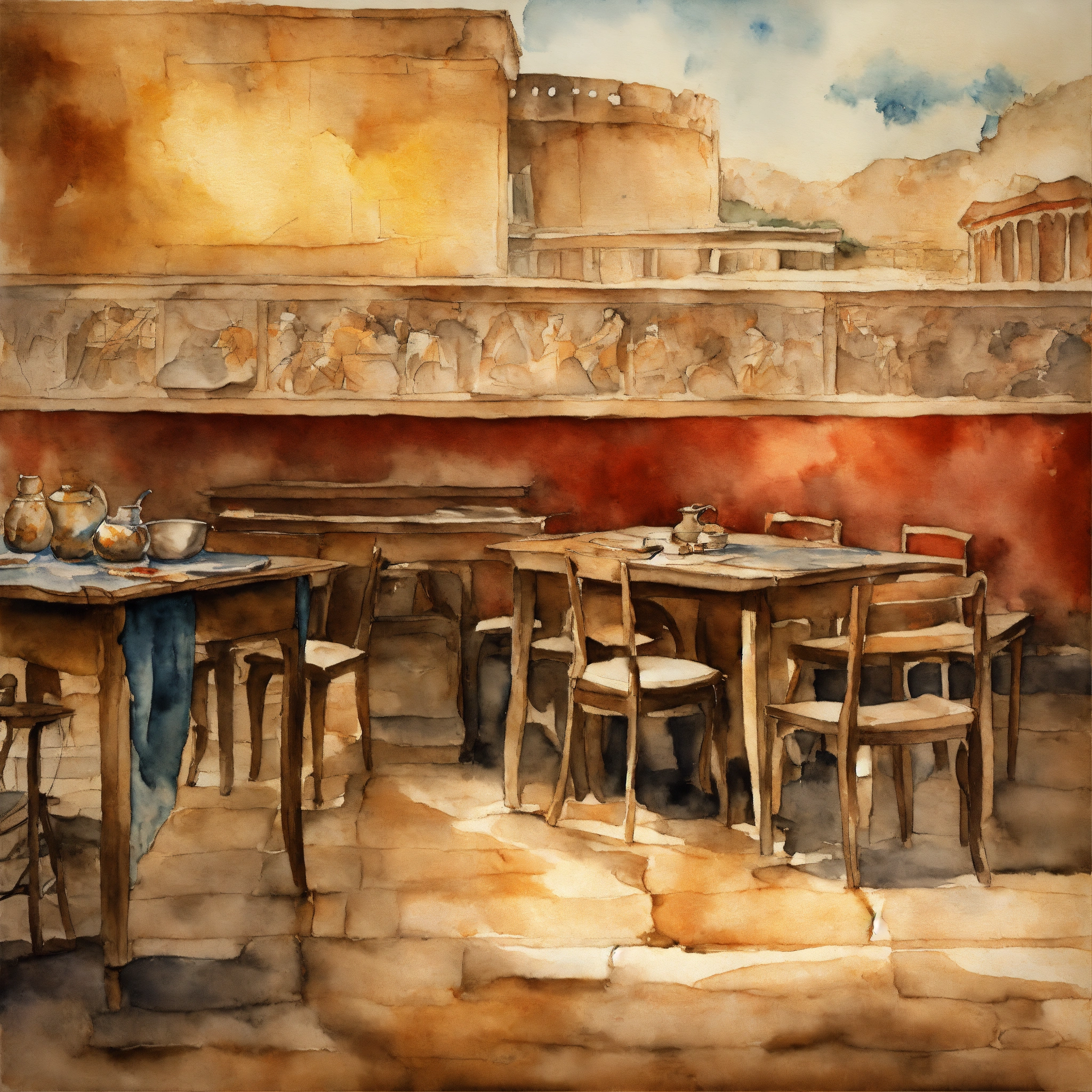 Lexica - Ancient roman battle table texture, aquarelle painting