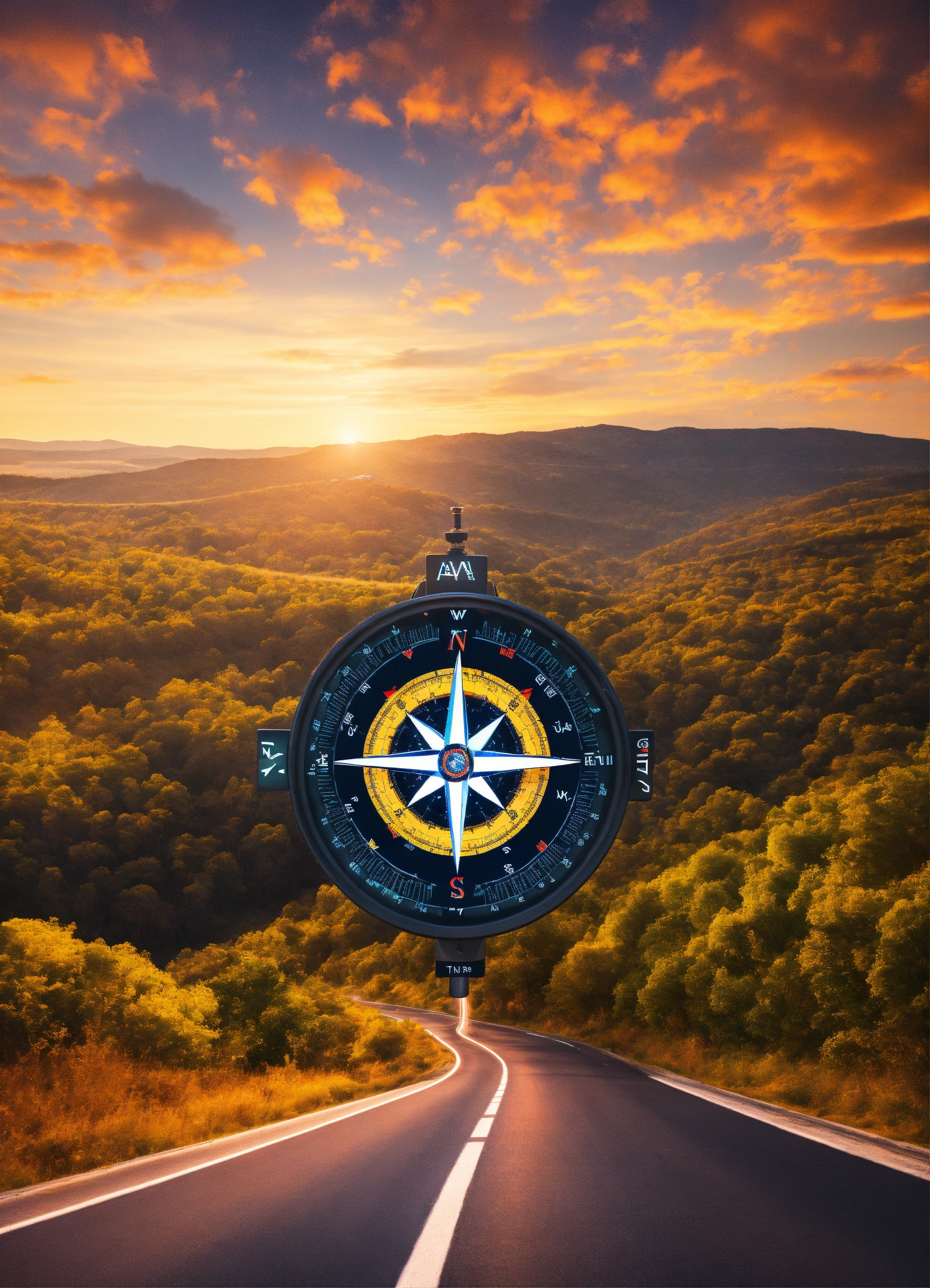 Lexica - A compass, showing the AI-augmented highway ahead, a modern ...