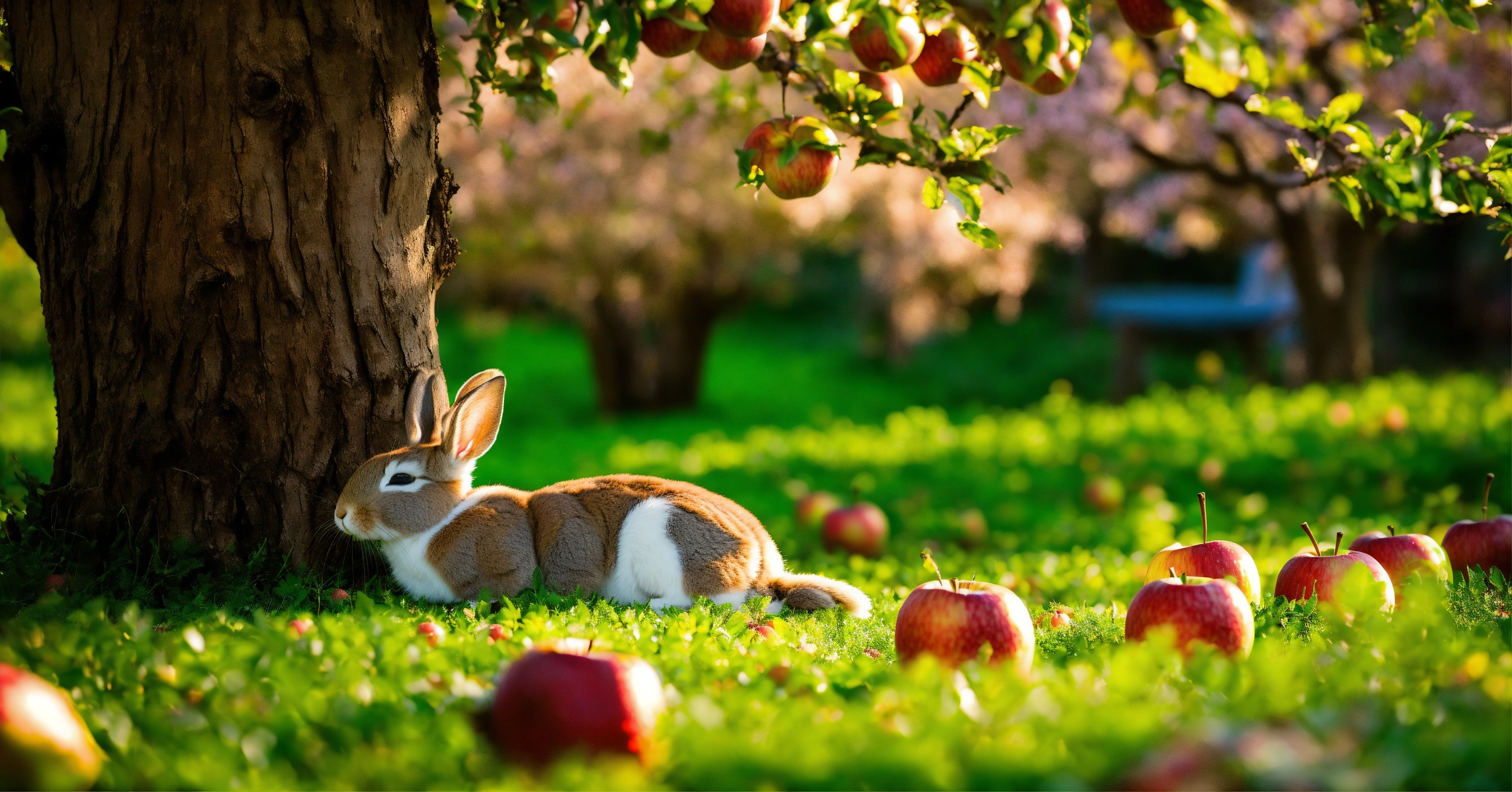 Lexica - Rabbit sleeping under an apple tree, falling apples around ...
