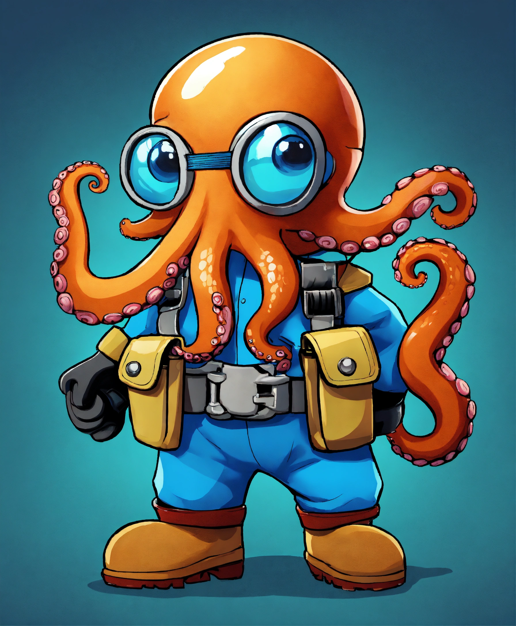 Lexica - Octopus, wearing tool belt, cartoon, 4K.