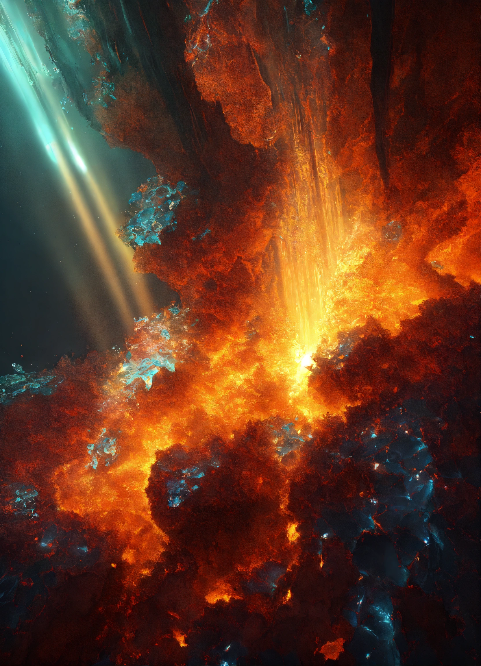 Lexica - Fractal, crystalized water, light rays, ink drops, magma lighting