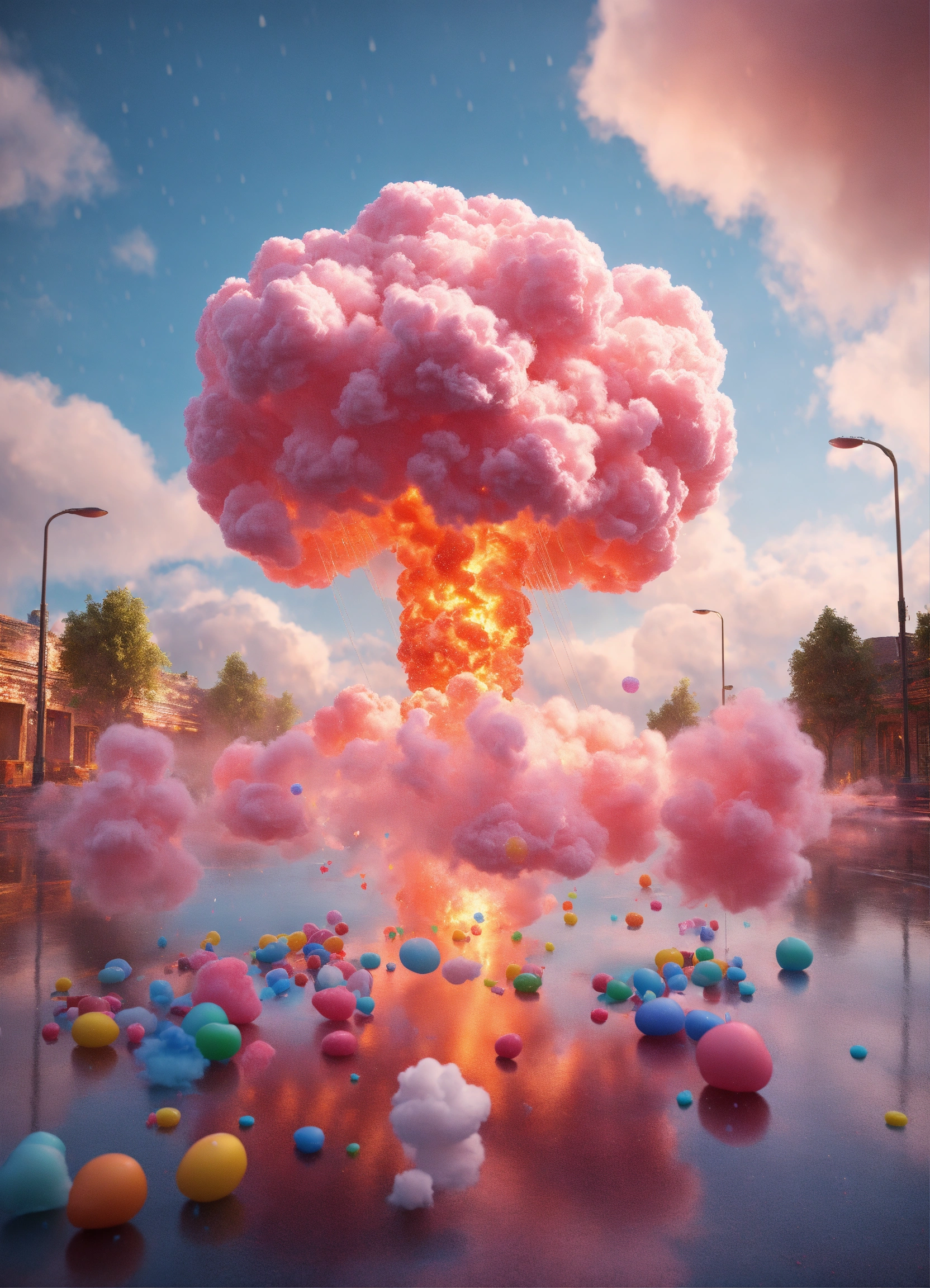 Lexica - A nuclear explosion , made out of cotton candy clouds ,paint ...