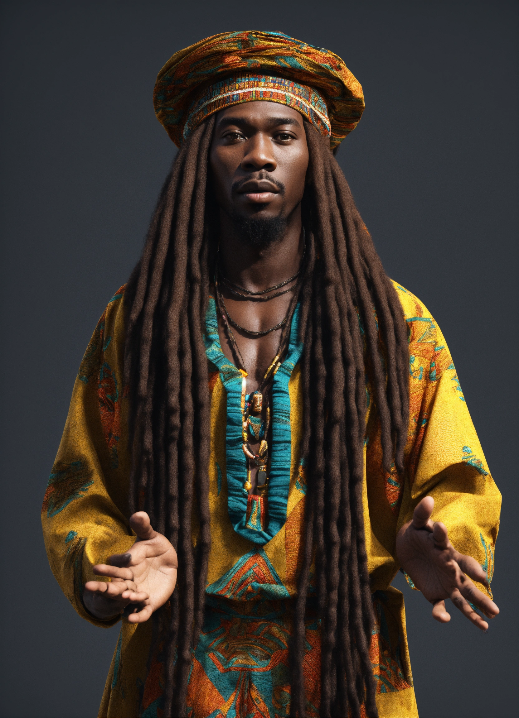 Lexica - 3d render of Black man with long flowing dreadlocks, 6'5