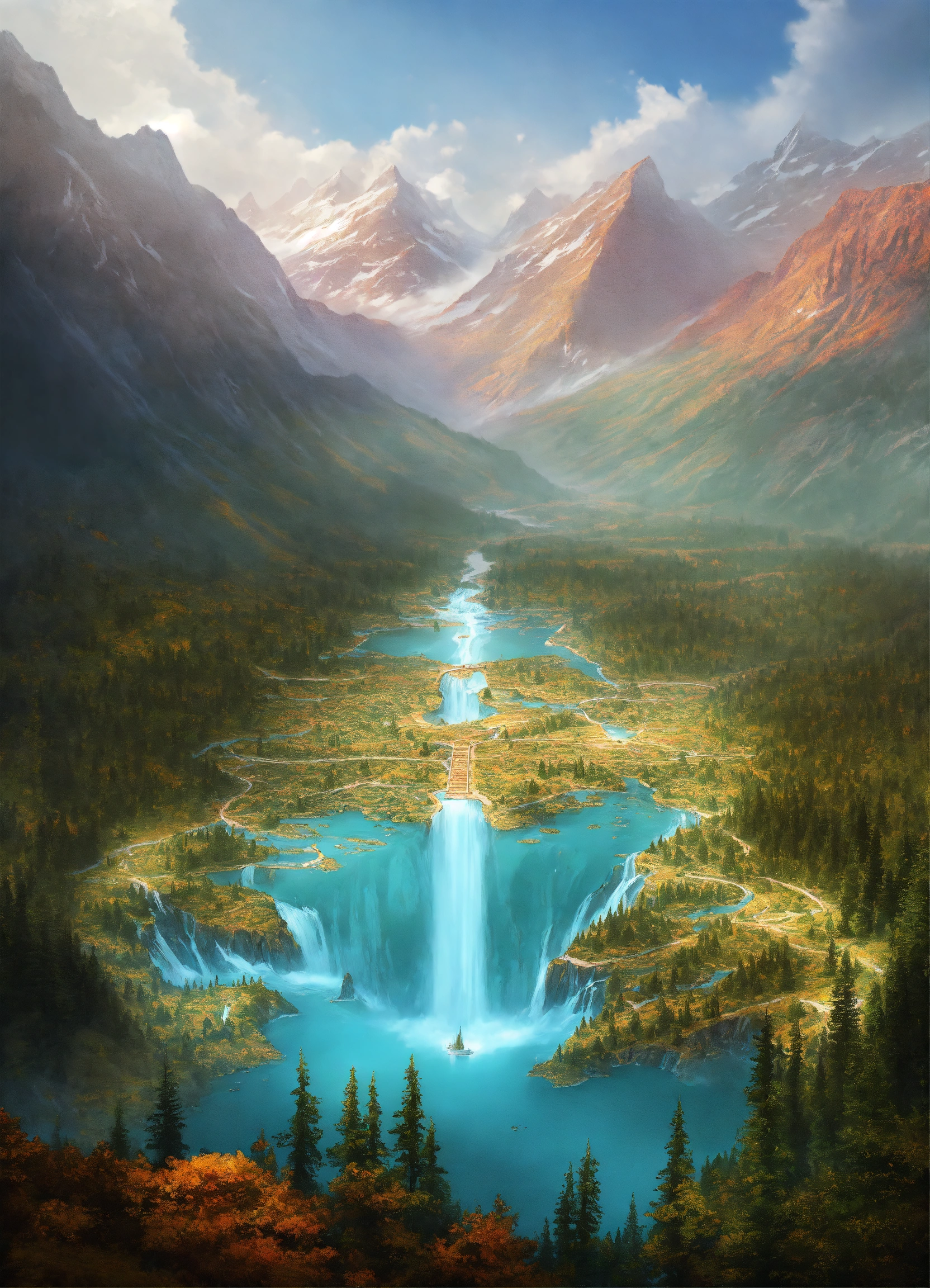 Lexica - Concept art of a huge lake basin connected to multiple ...