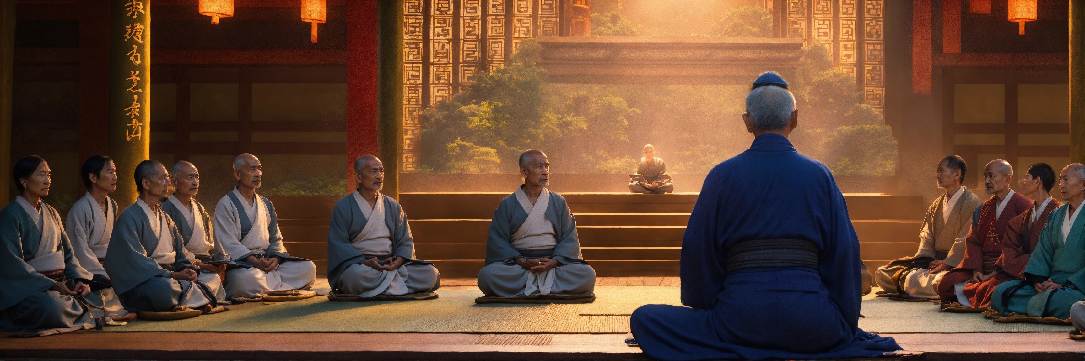 Lexica - Create an image of the Zen master preaching to a group of ...
