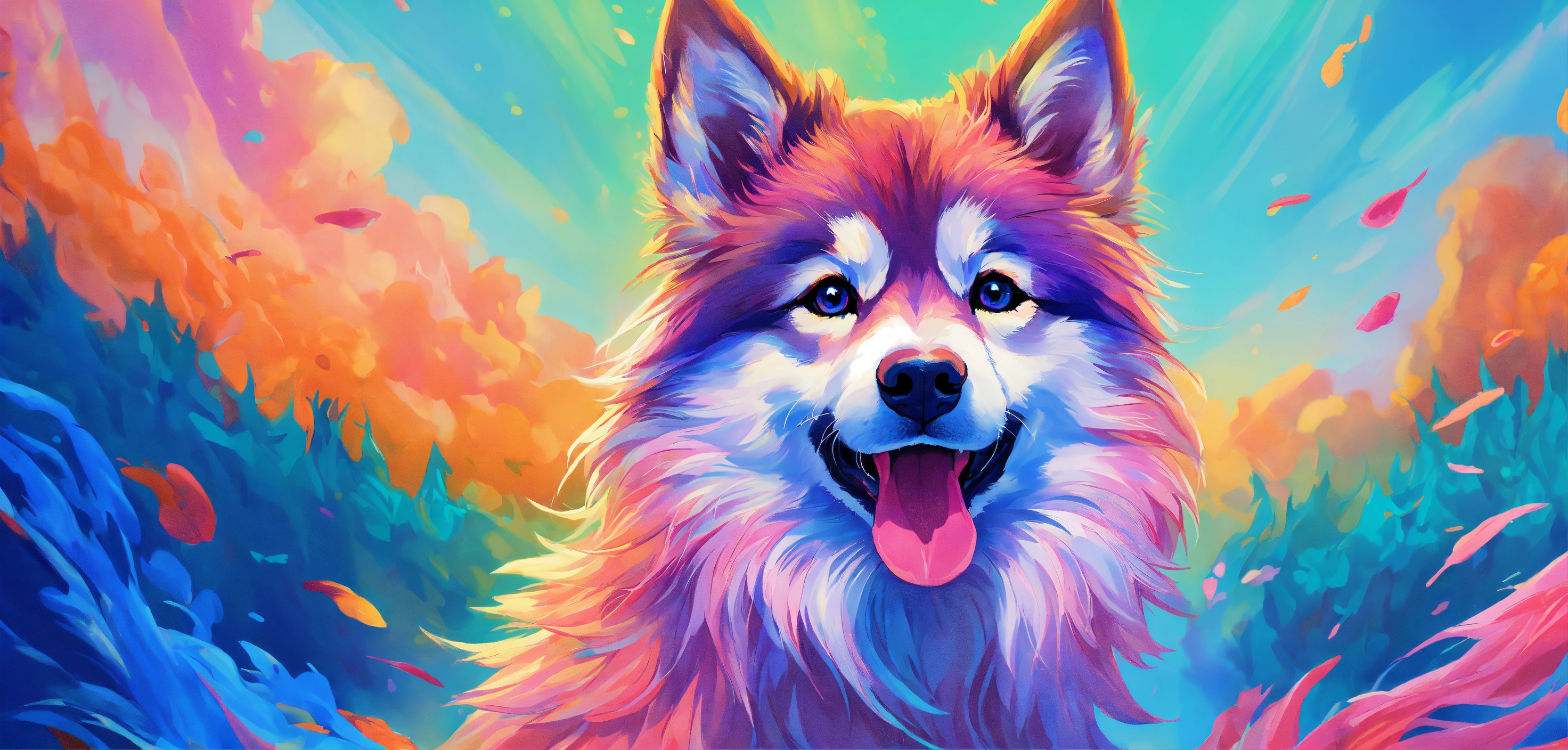 Lexica - In this vibrant painting, a graceful Pomsky is captured in ...