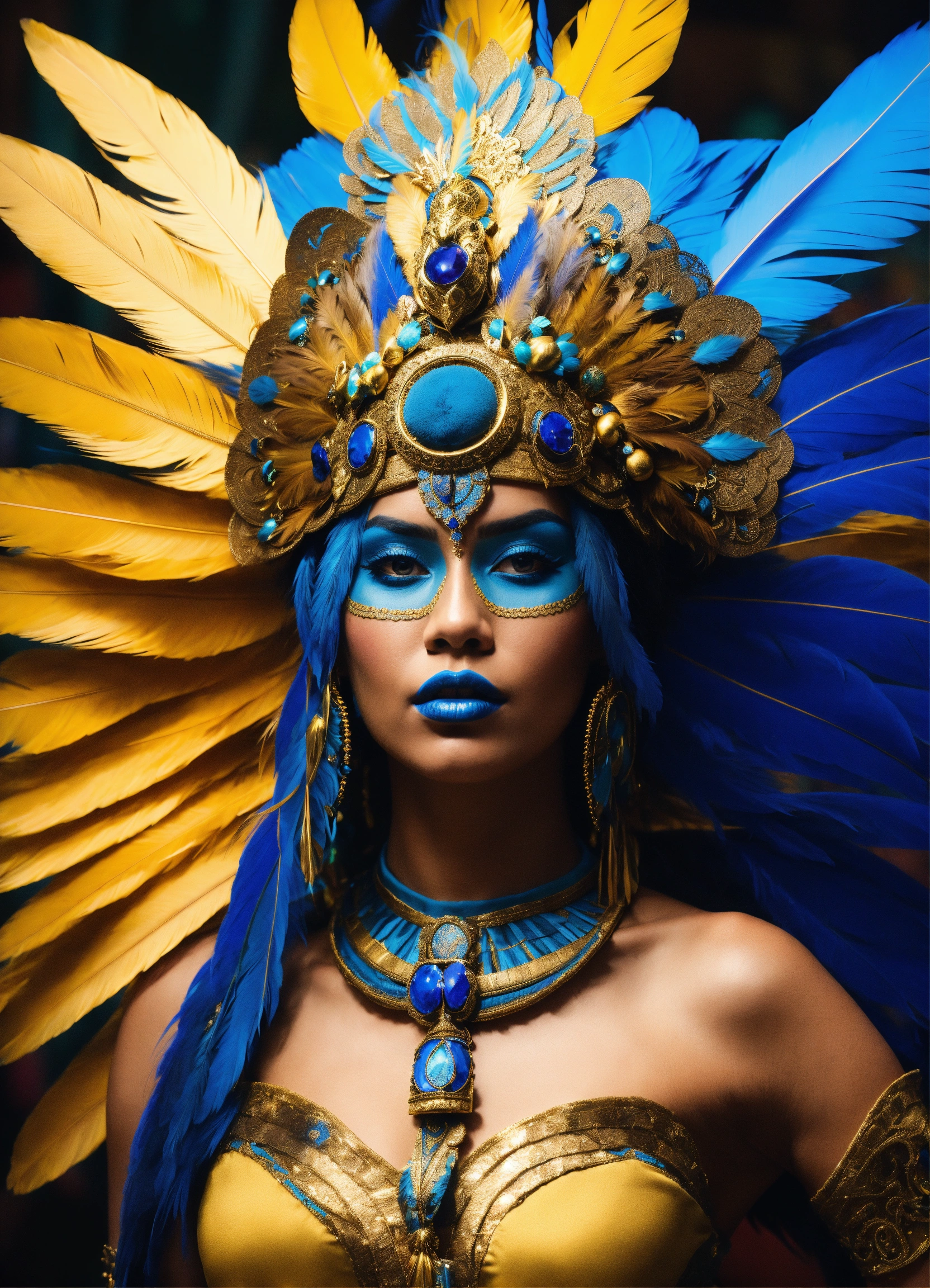 Lexica - A tan skin Mayan queen all blue and gold elaborate outfit ...