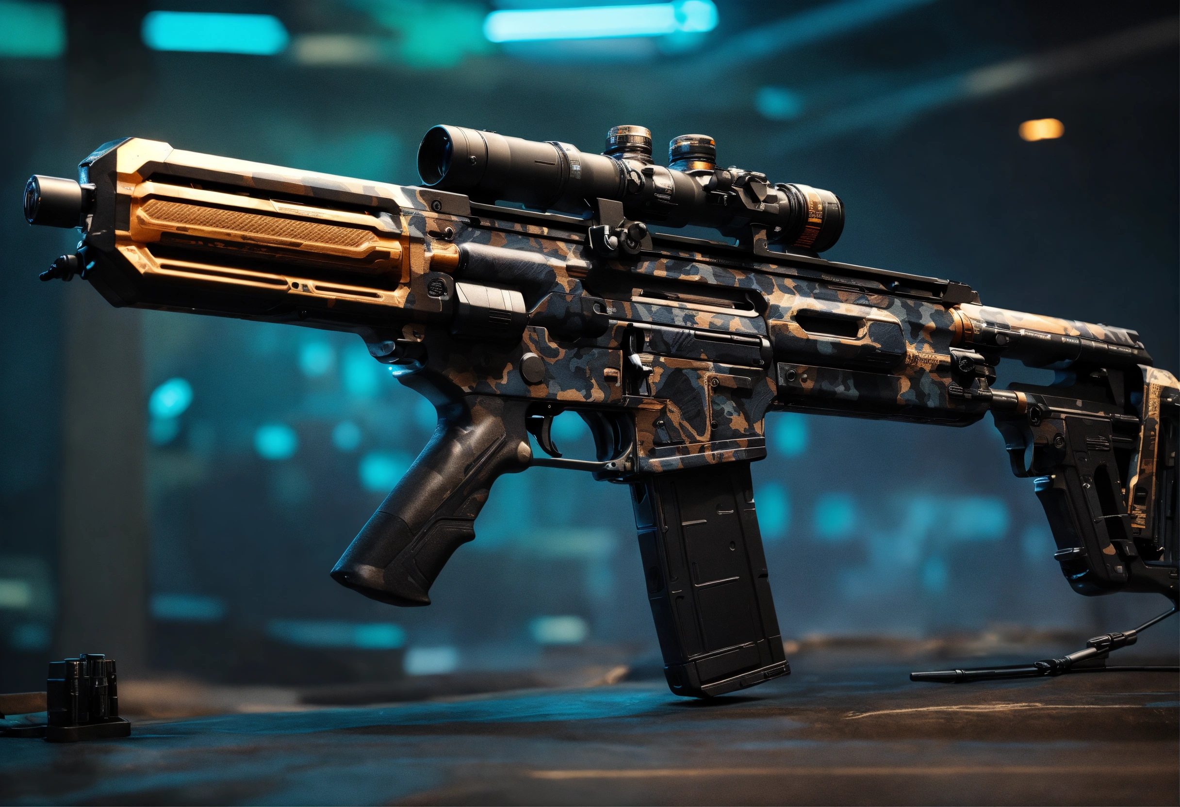 Lexica - Side view of the full image of a black camo sci fi energy ...