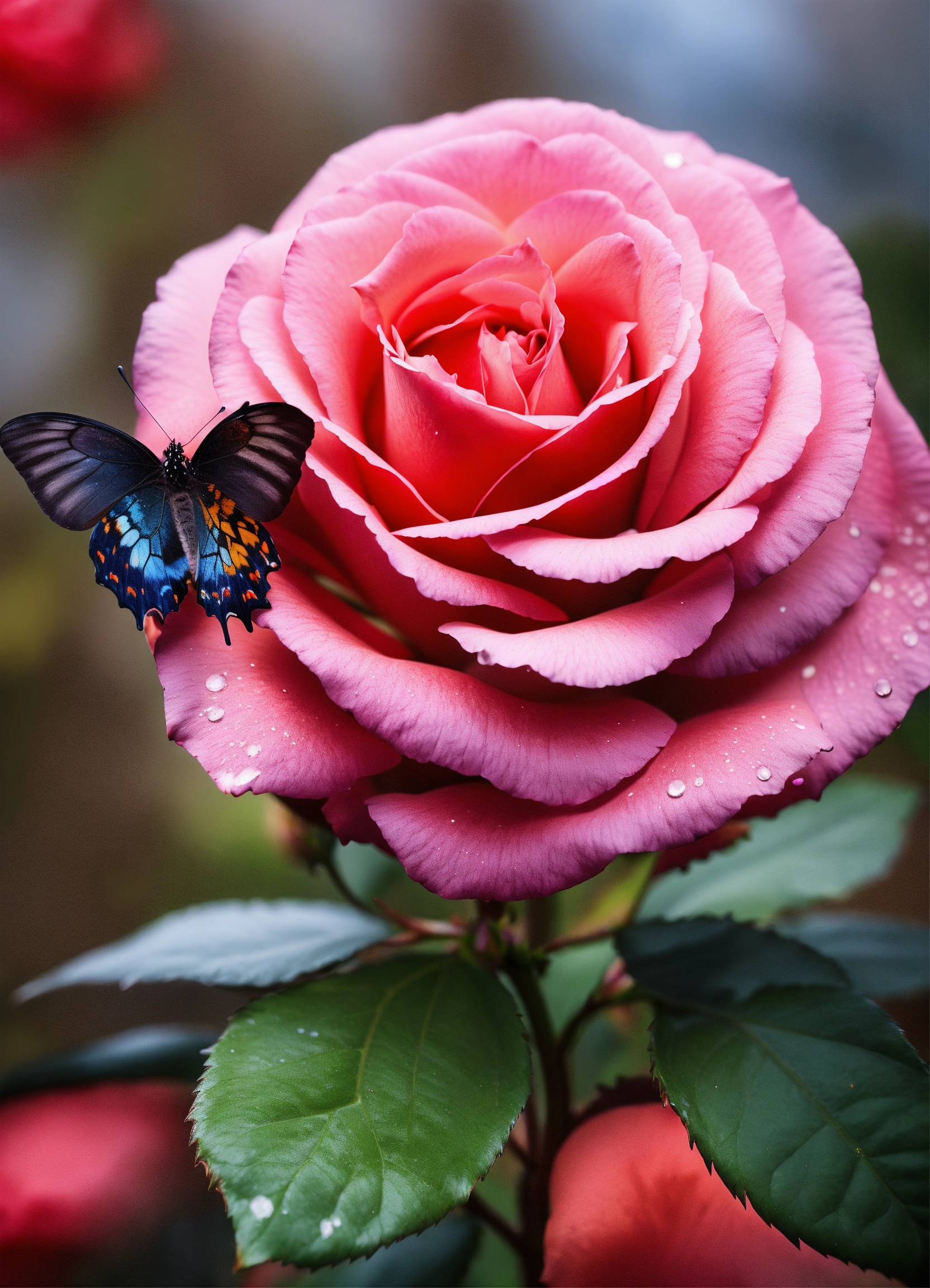 Lexica - Rose with butterfly, elegant, luxury, clean, smooth, elegant ...