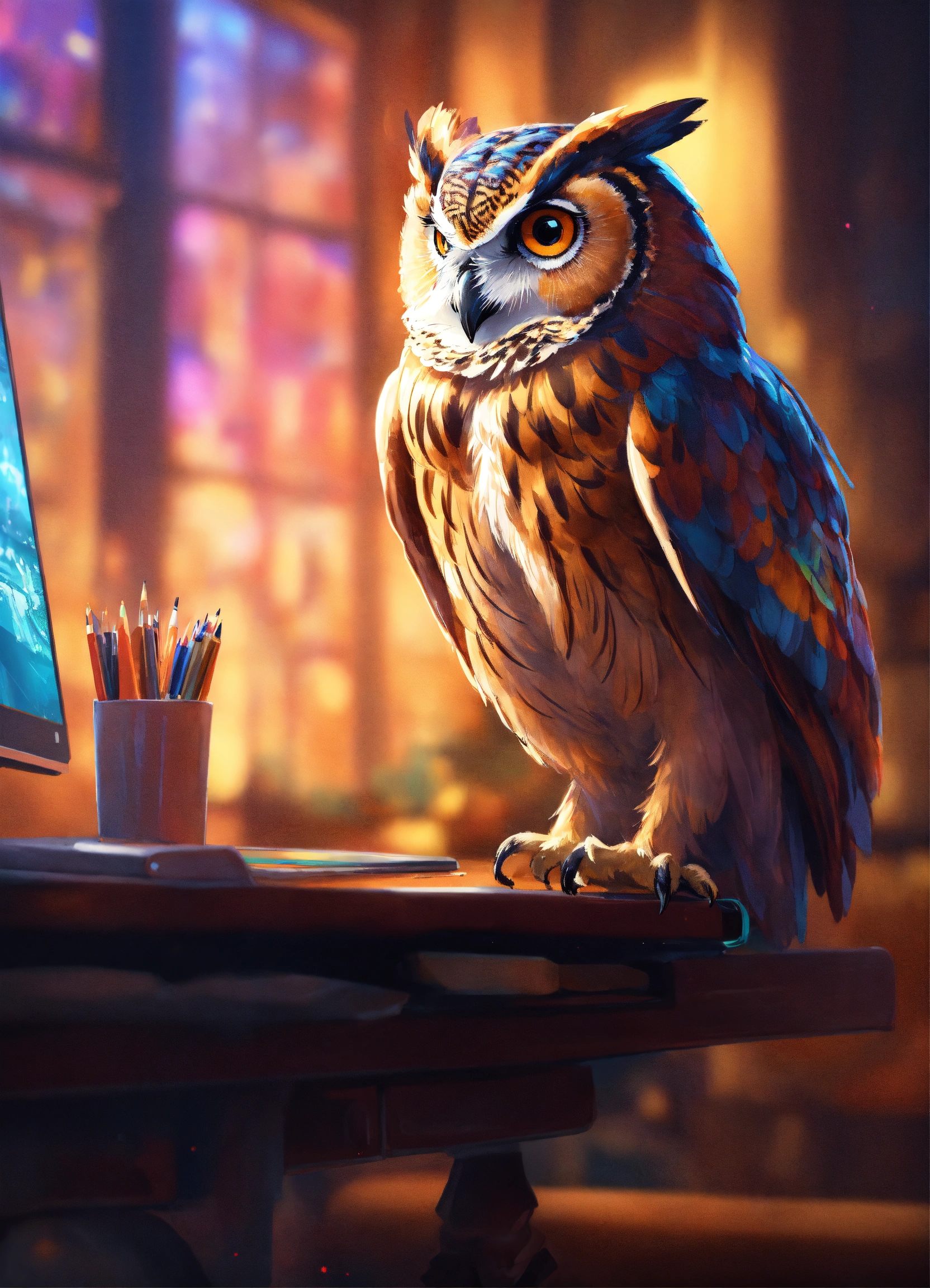 Lexica - Owl looking at a computer, elegant, digital painting, sharp ...