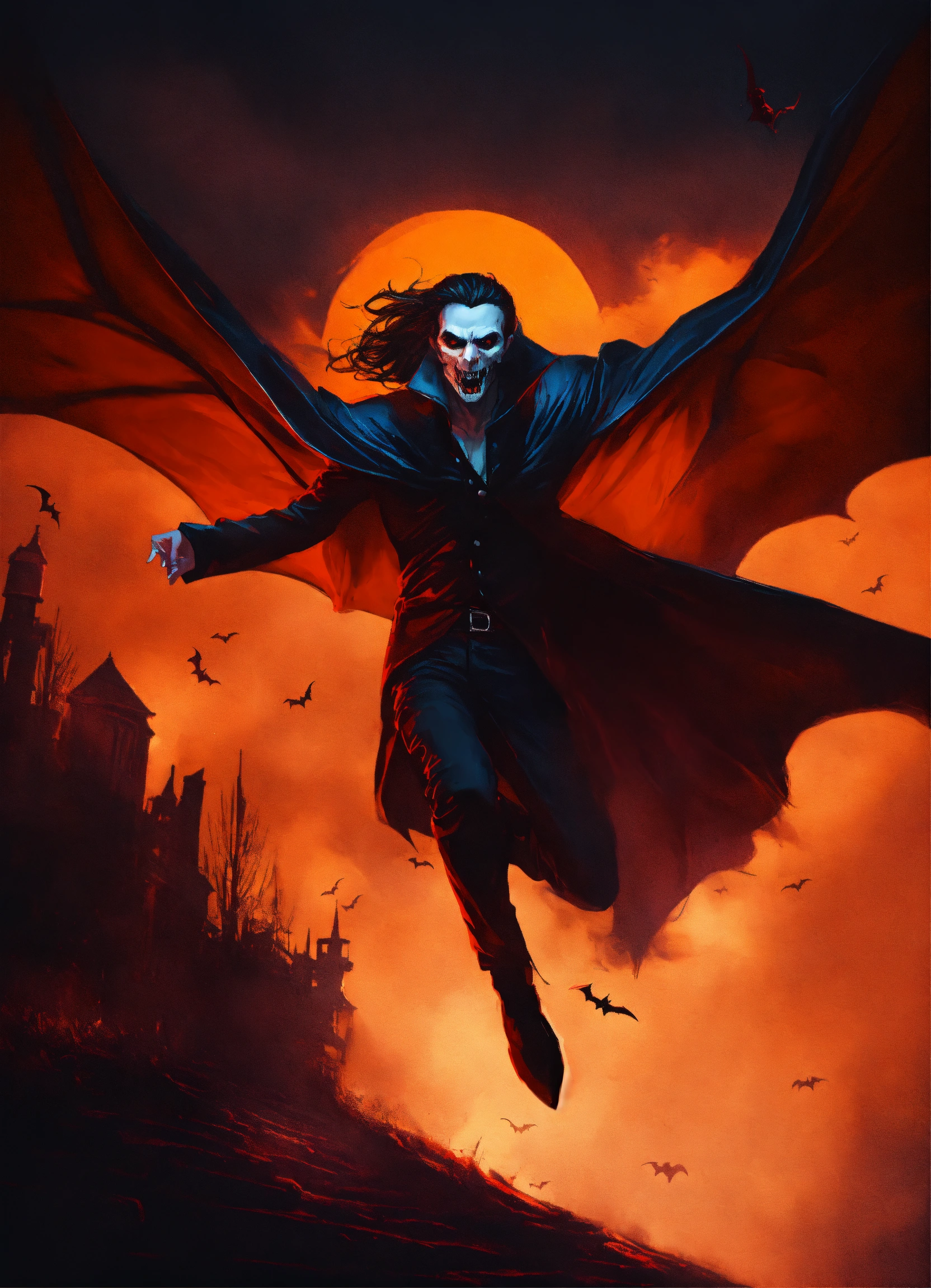 Lexica - A scary dark vampire flying, backdrop dark, orange smooth ...