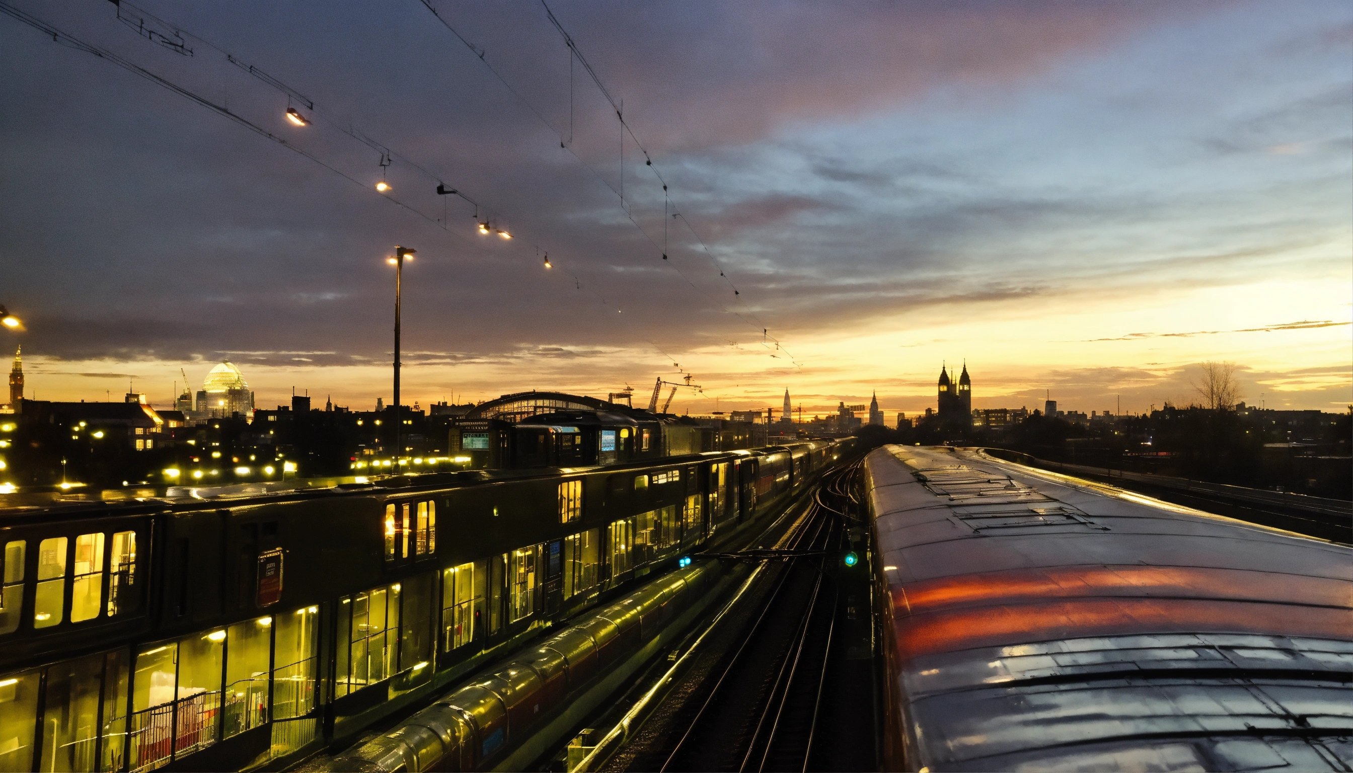 Lexica - View of London from a train at sunset