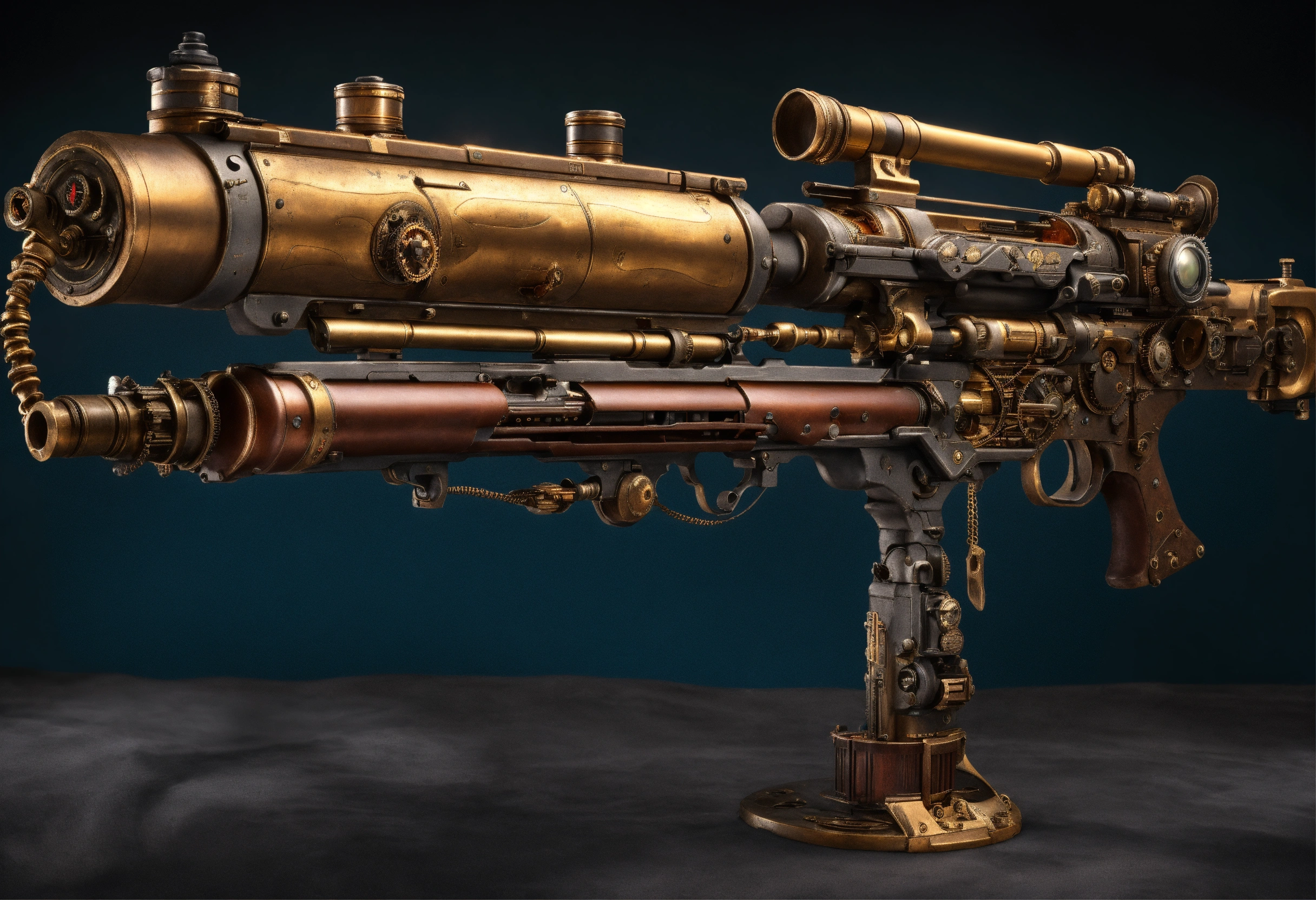 Lexica - Side view of the full image of a steampunk energy rifle