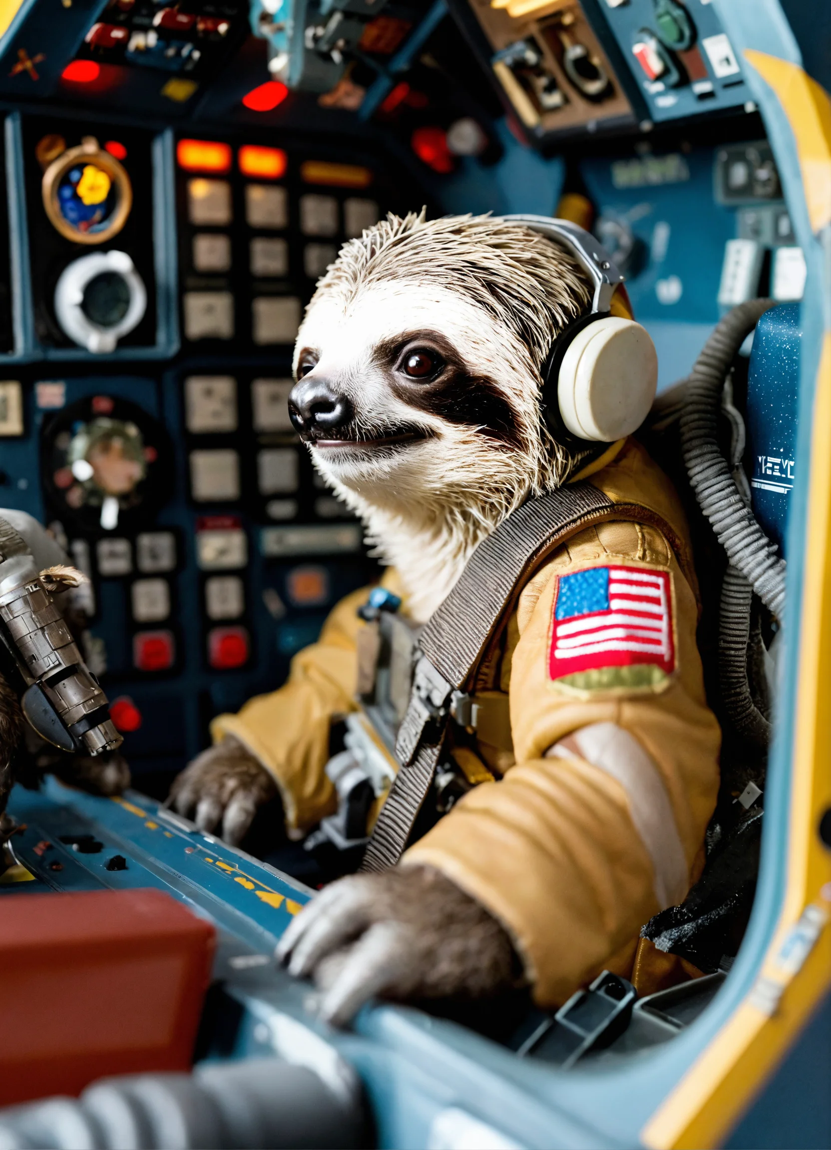 Lexica - A cute and tiny sloth captain inside the Space Shuttle's ...