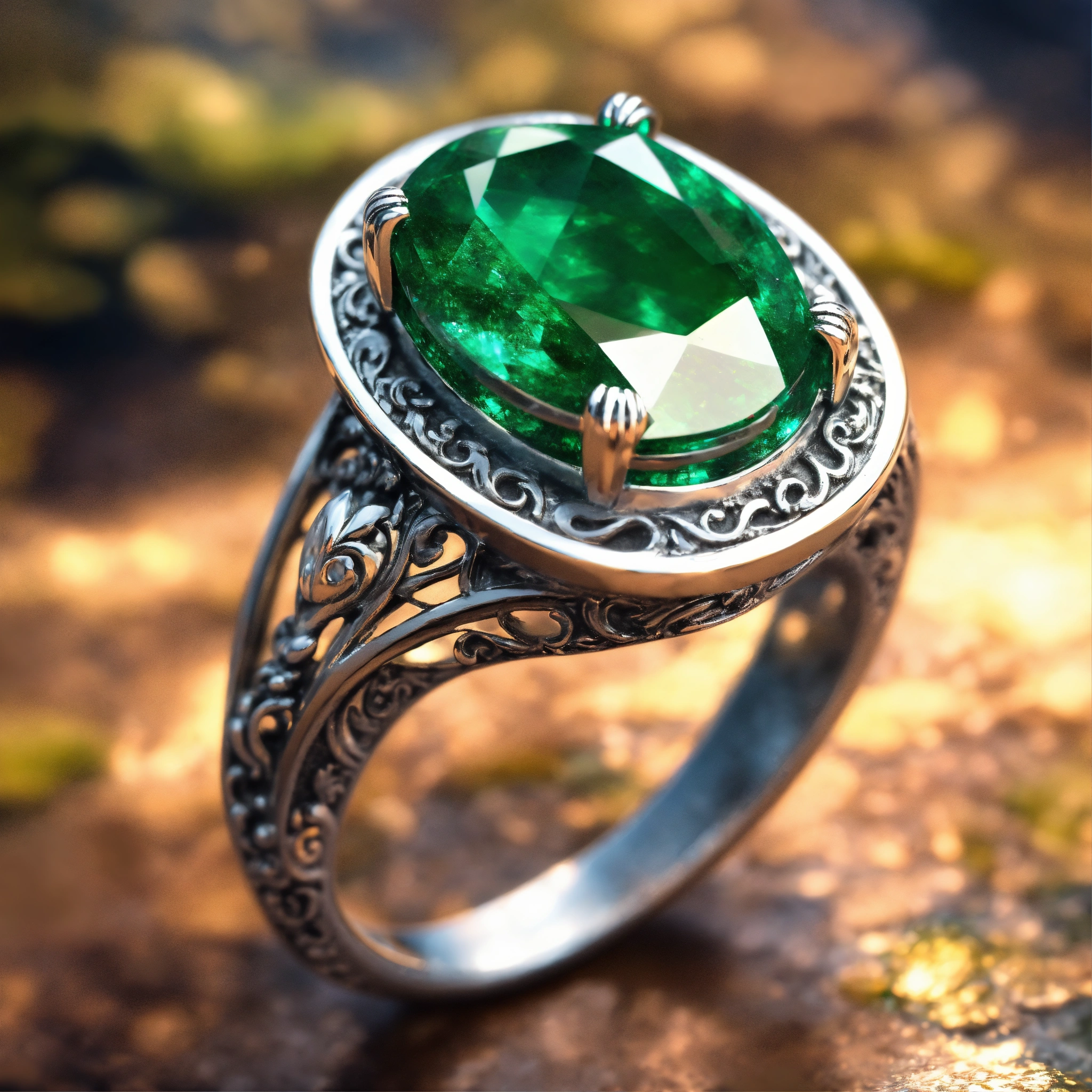 Lexica - Concept art of a beautiful ancient emerald silver ring of ...