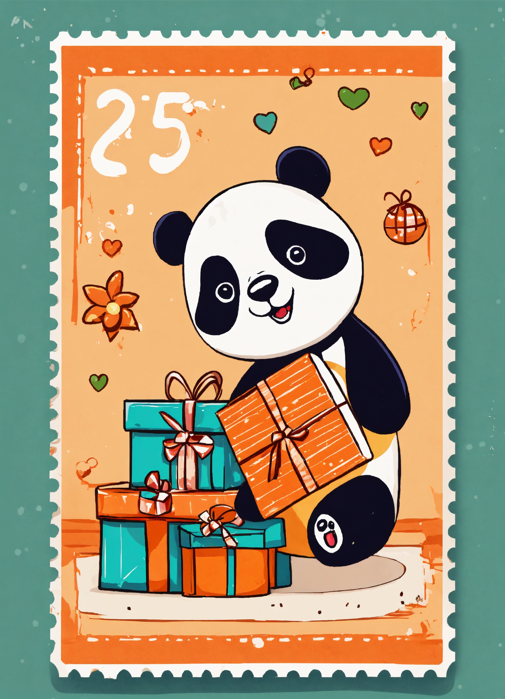 Lexica - Postmark, panda with gifts, february 23 holiday, cartoon style ...