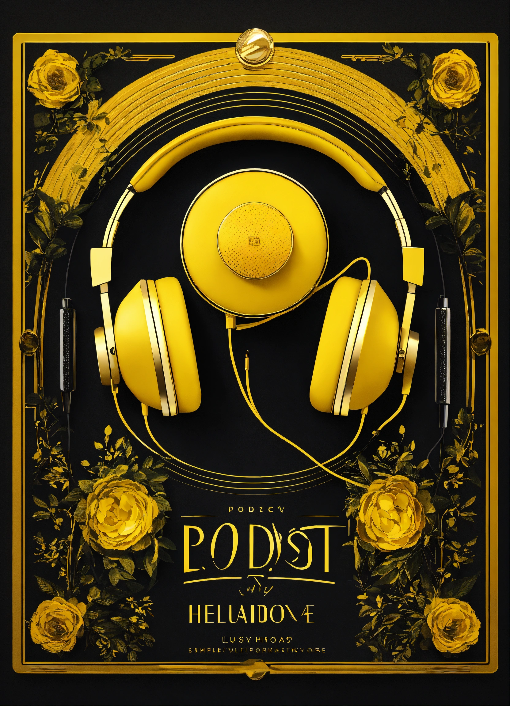 Lexica Logo For Podcast Luxury Headphone Yellow Simplicity Black Background Illustration