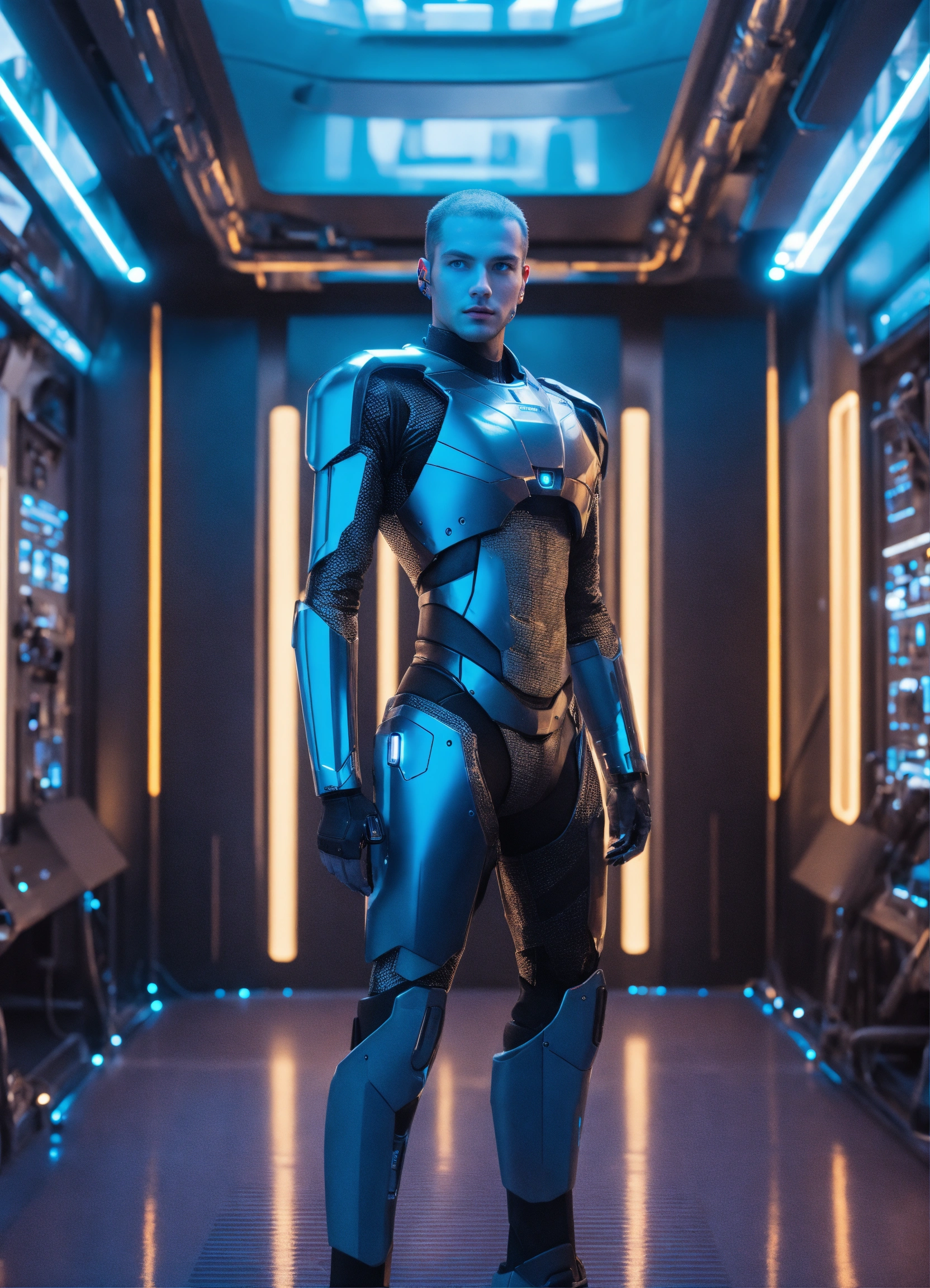 Lexica - Human looking male android standing in acwjite futuristic room ...