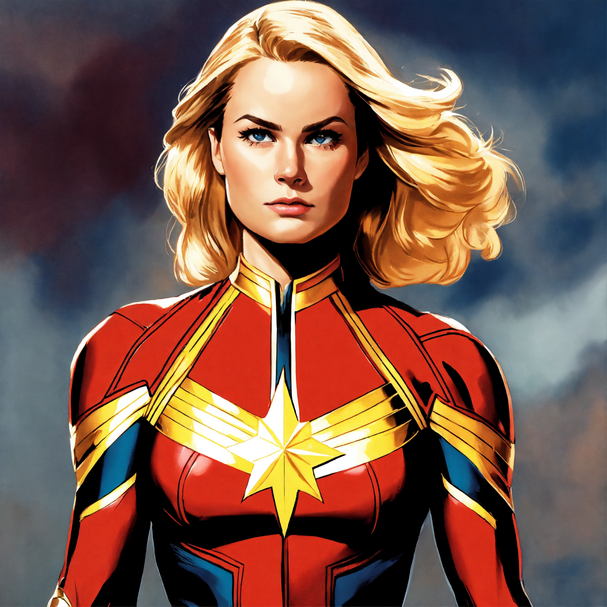 Lexica - Imagine Captain Marvel drawn realistically by Alex Ross.