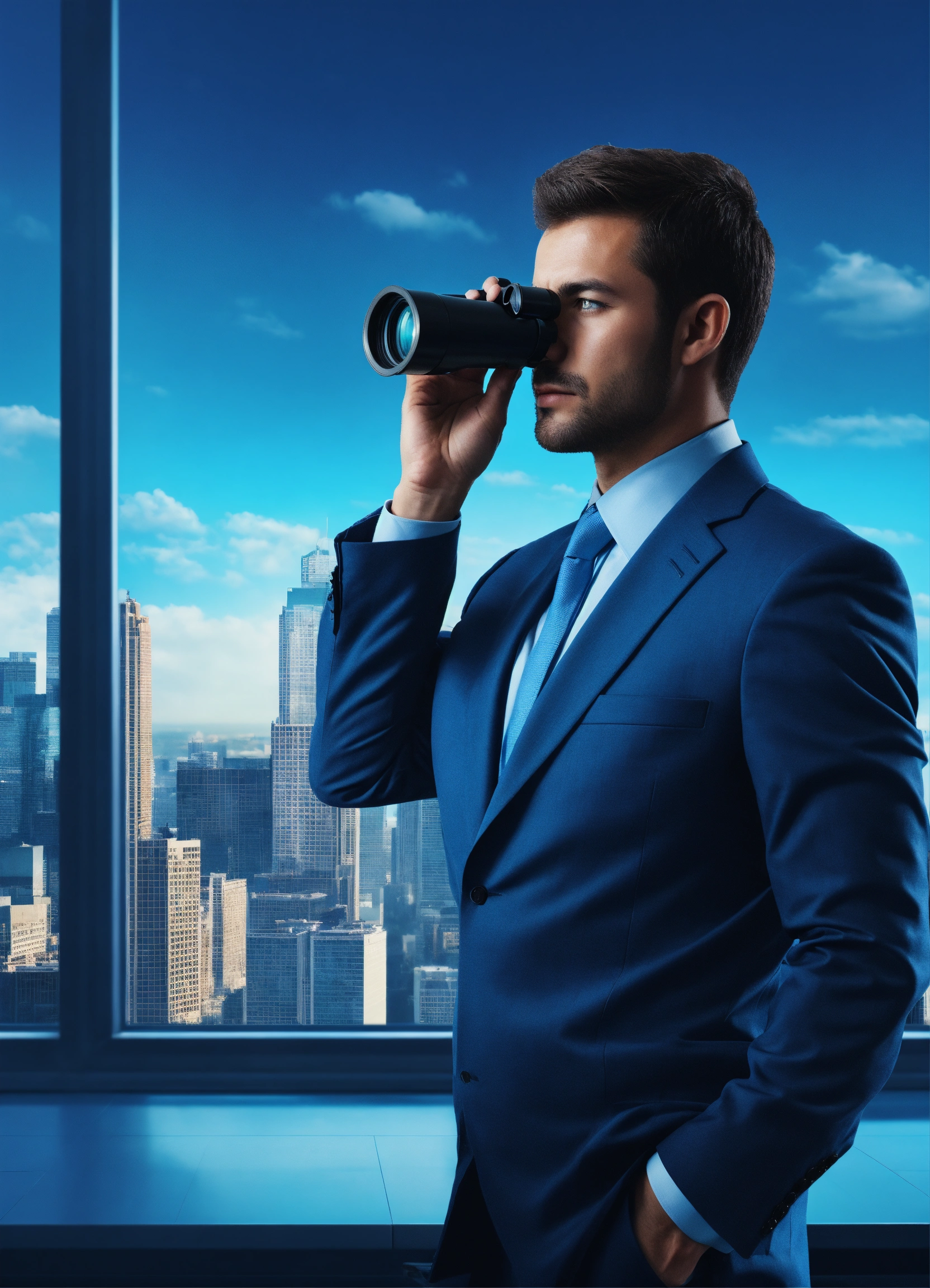 Lexica - A man in a business suit with binoculars, looking for ...