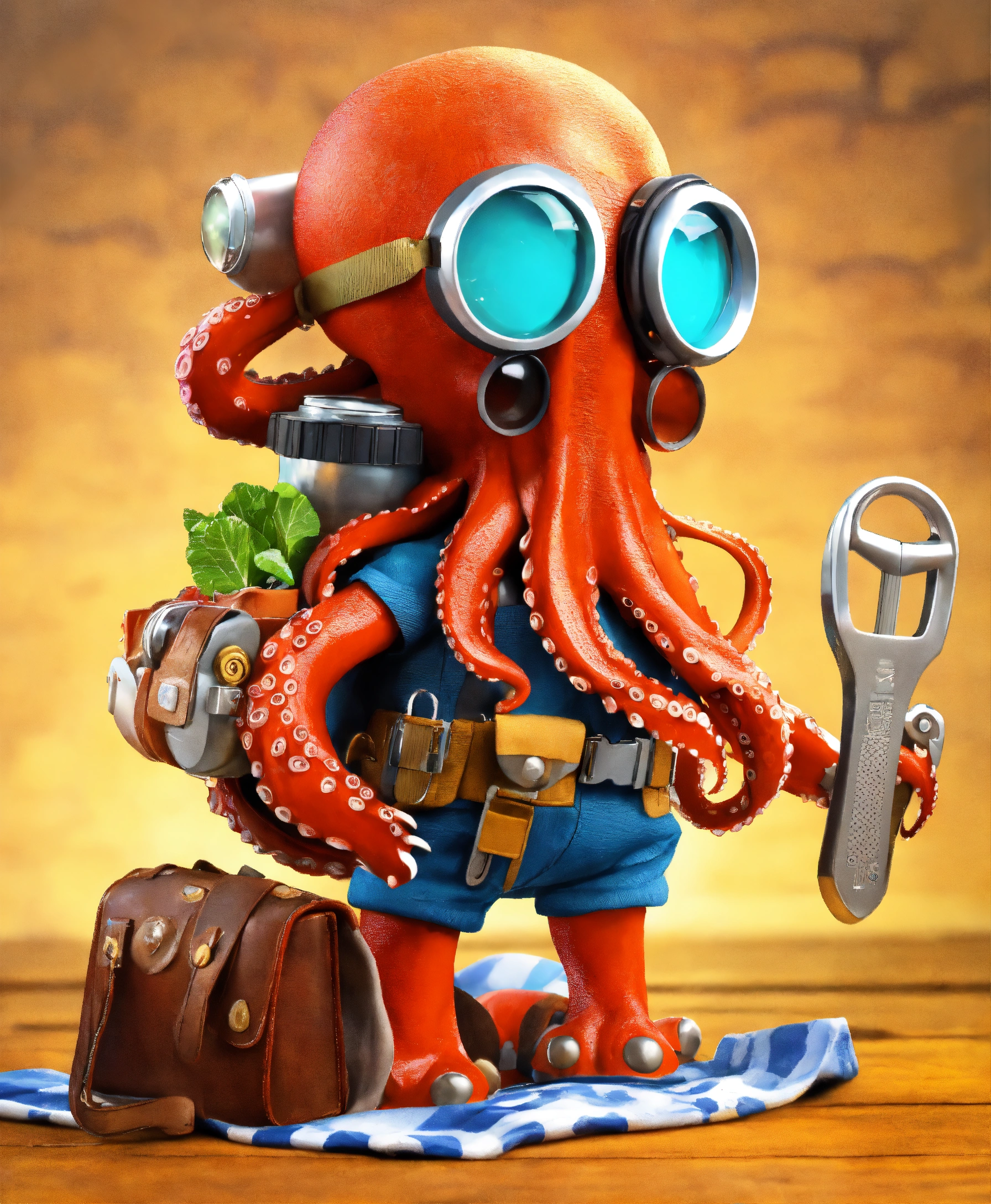 Lexica - Octopus, wearing tool belt, cartoon, 4K.