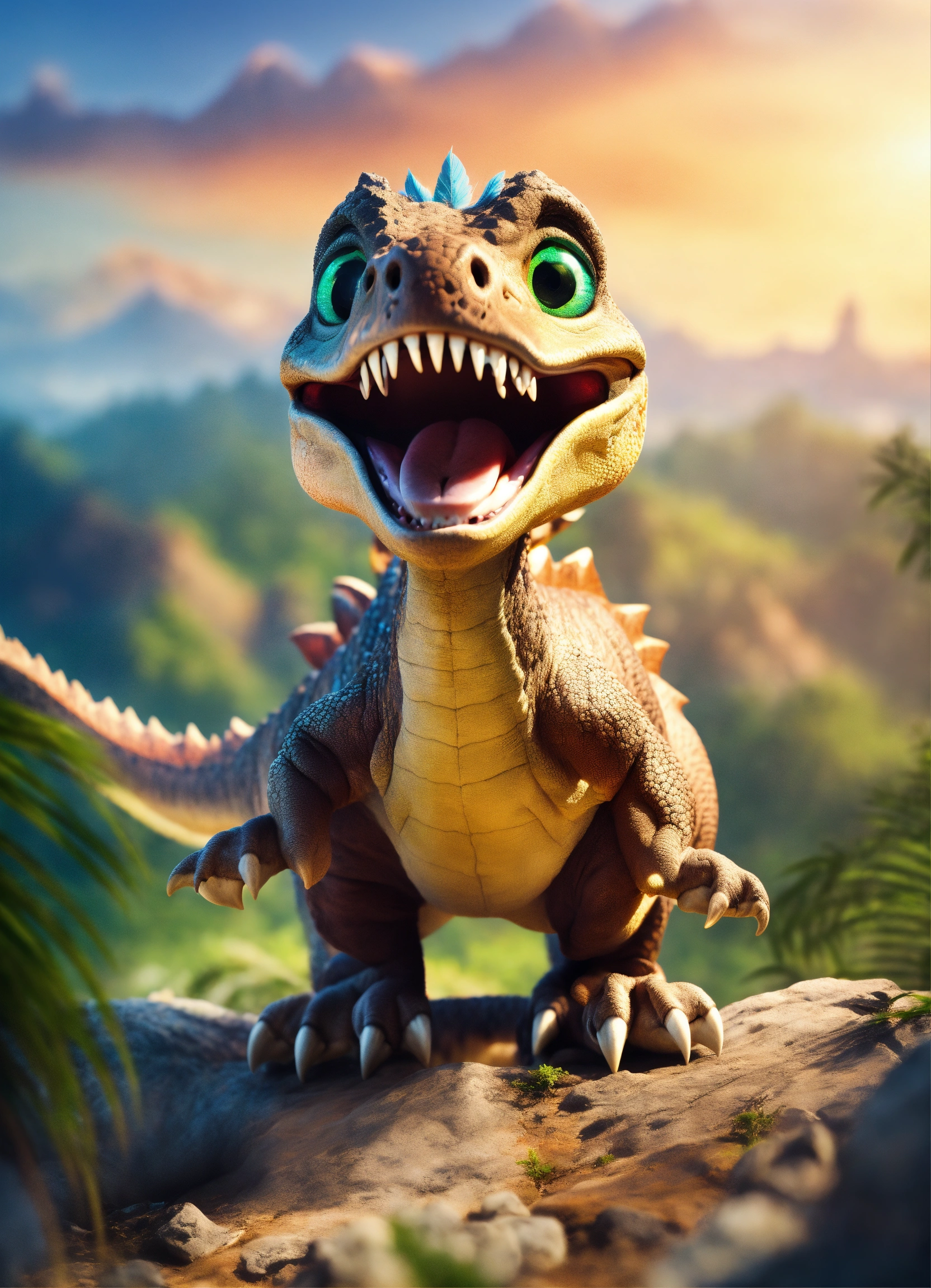 Lexica - An adorable and fluffy baby t-res dinosaur with big color eyes ...