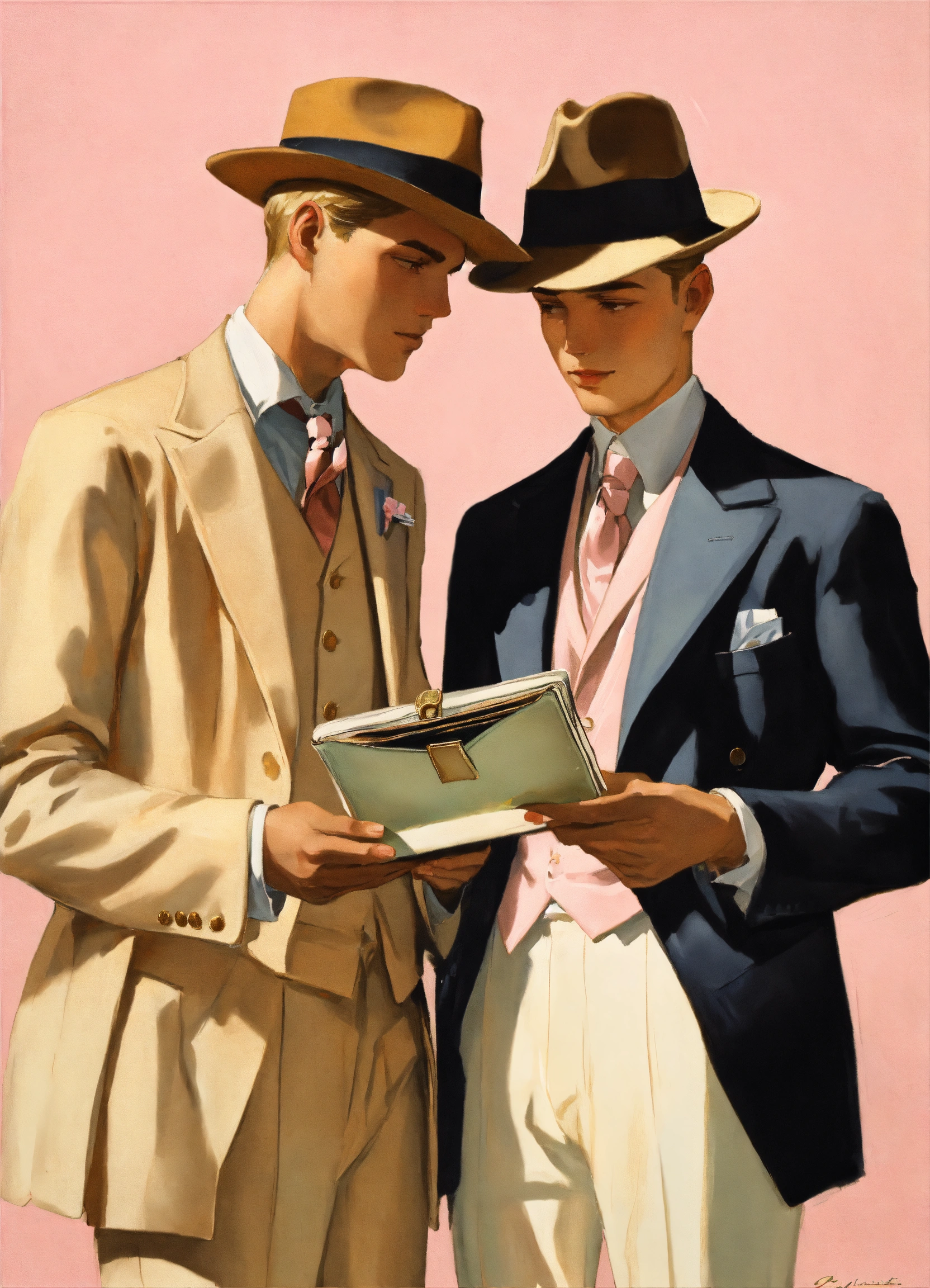 Lexica - A businessman in fresh butter vested suit, Borsalino hat ...