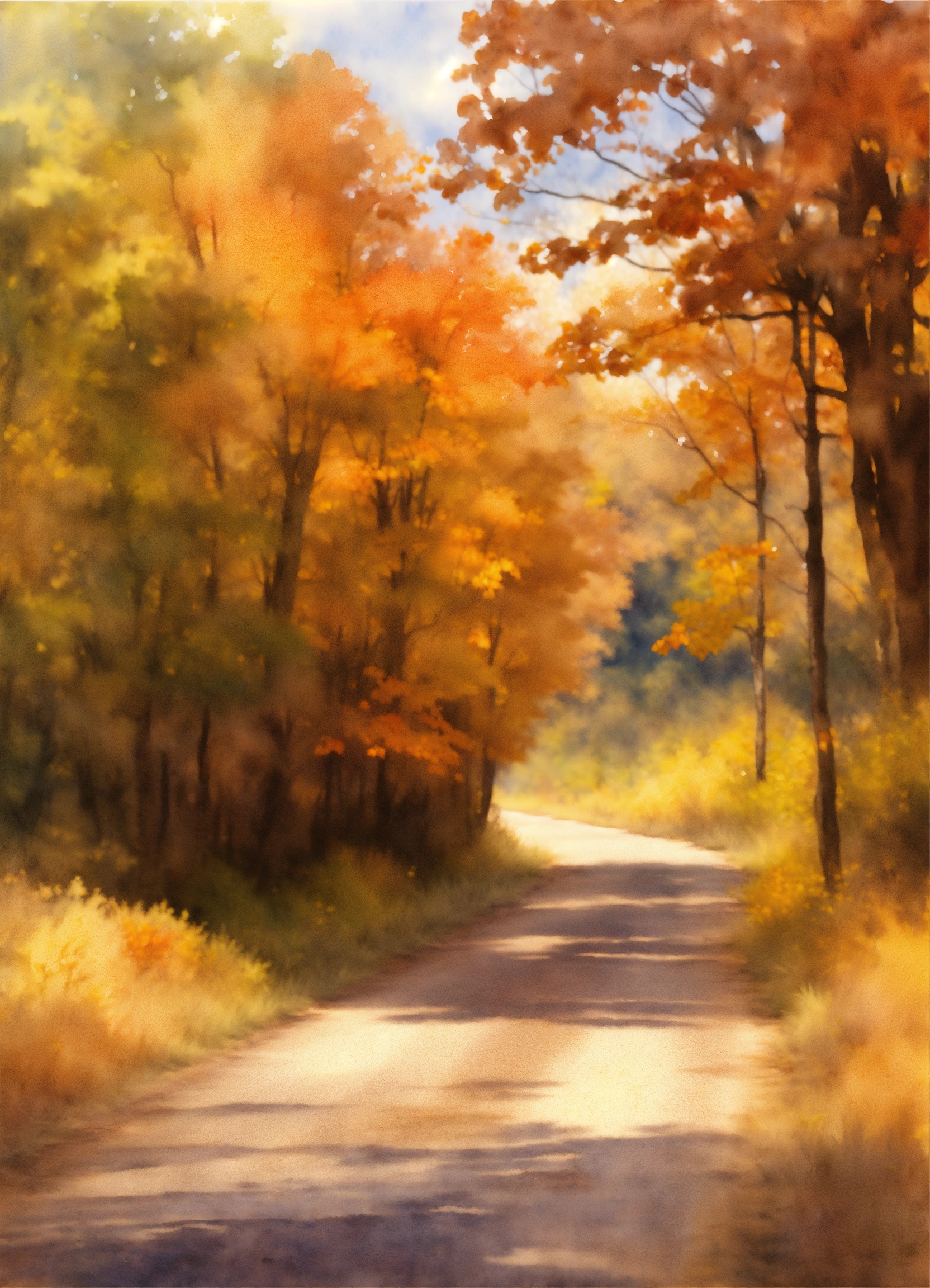 Lexica - Imagine prompt a watercolor painting of a country road lined ...