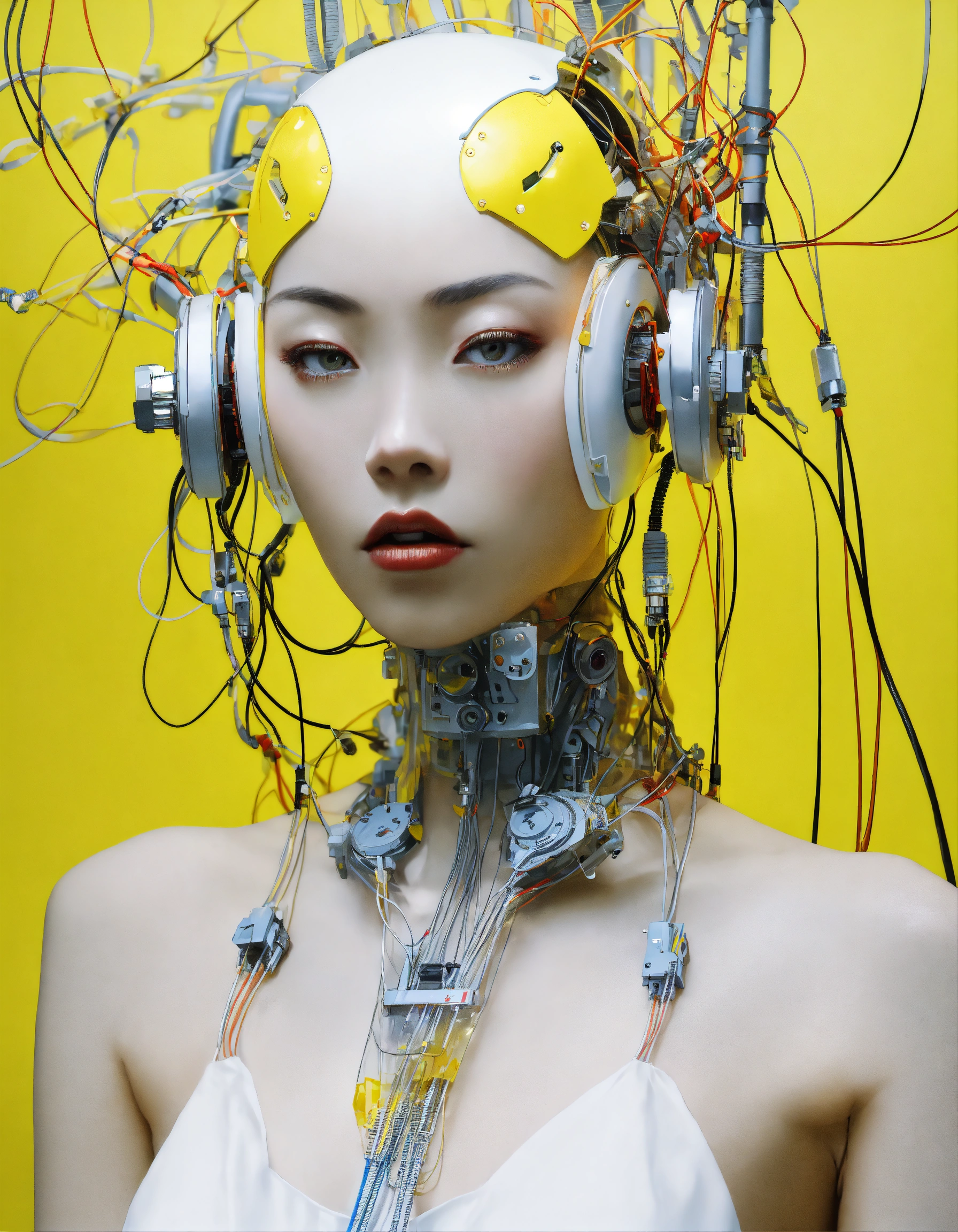 Lexica - Profile Photography, in front of a yellow wall, an asian ...