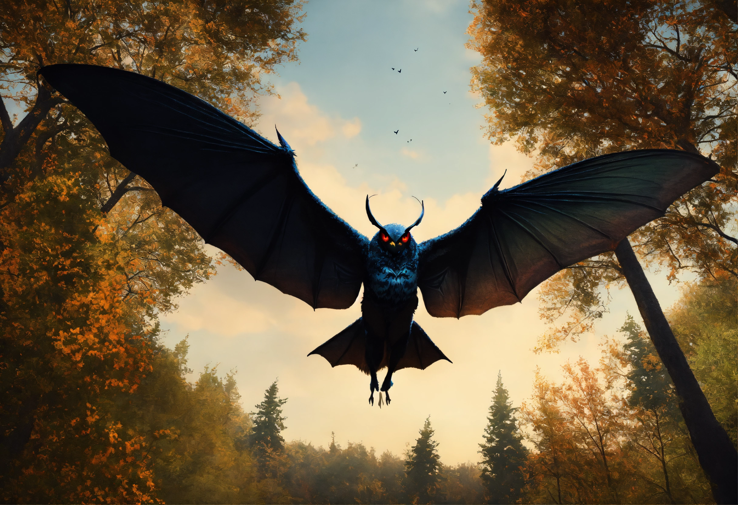 Lexica - Photorealistic mothman flying over trees