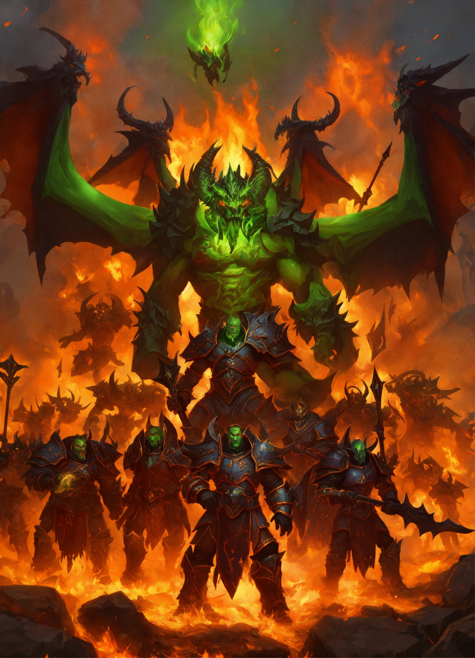 Lexica - An army of the demonic Burning Legion invading Azeroth, World of  Warcraft burning legion art, green fel magic embers, eredar warriors in  dar...