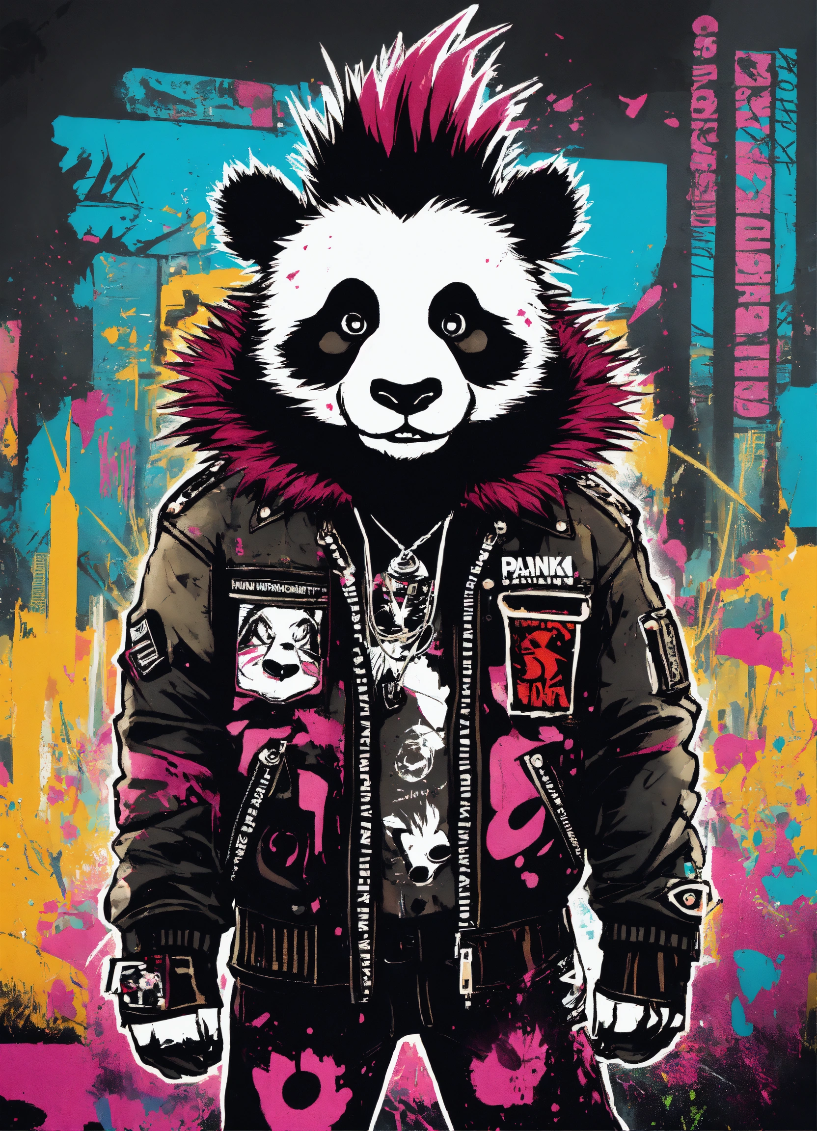 Lexica - A snarling, anarchic punk rock cartoon panda with a mohawk ...