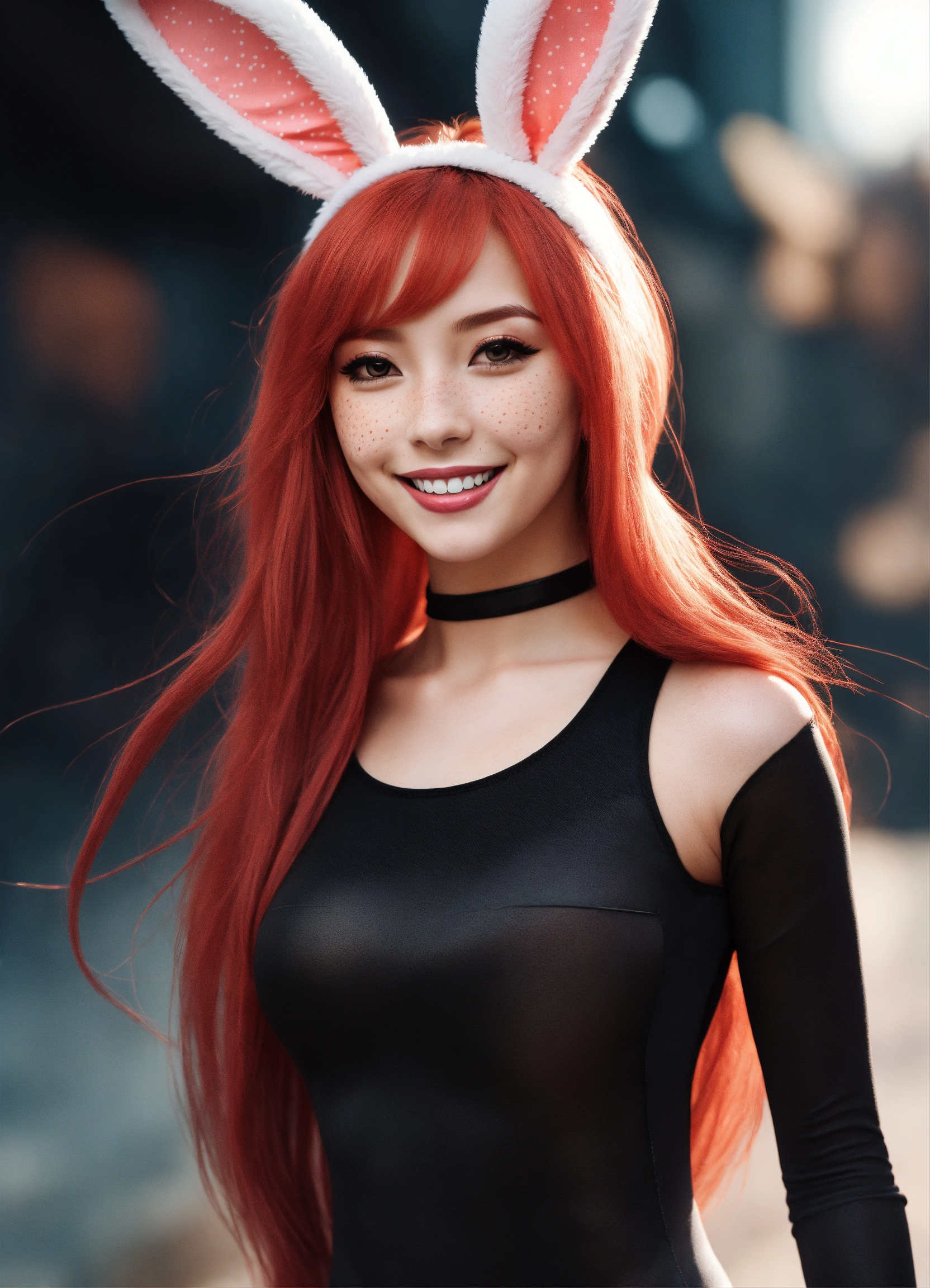 Lexica - Render, beautiful bunny girl, long straight red hair, Freckles ...