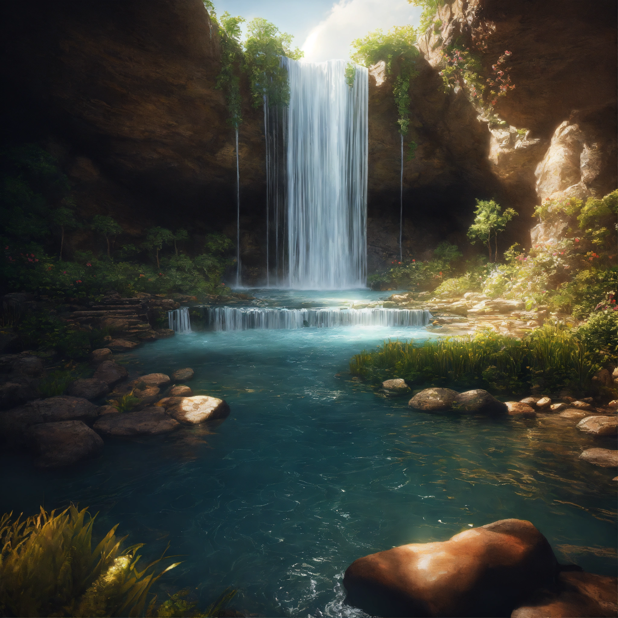 Lexica - Create an image that visualizes the concept of a waterfall ...