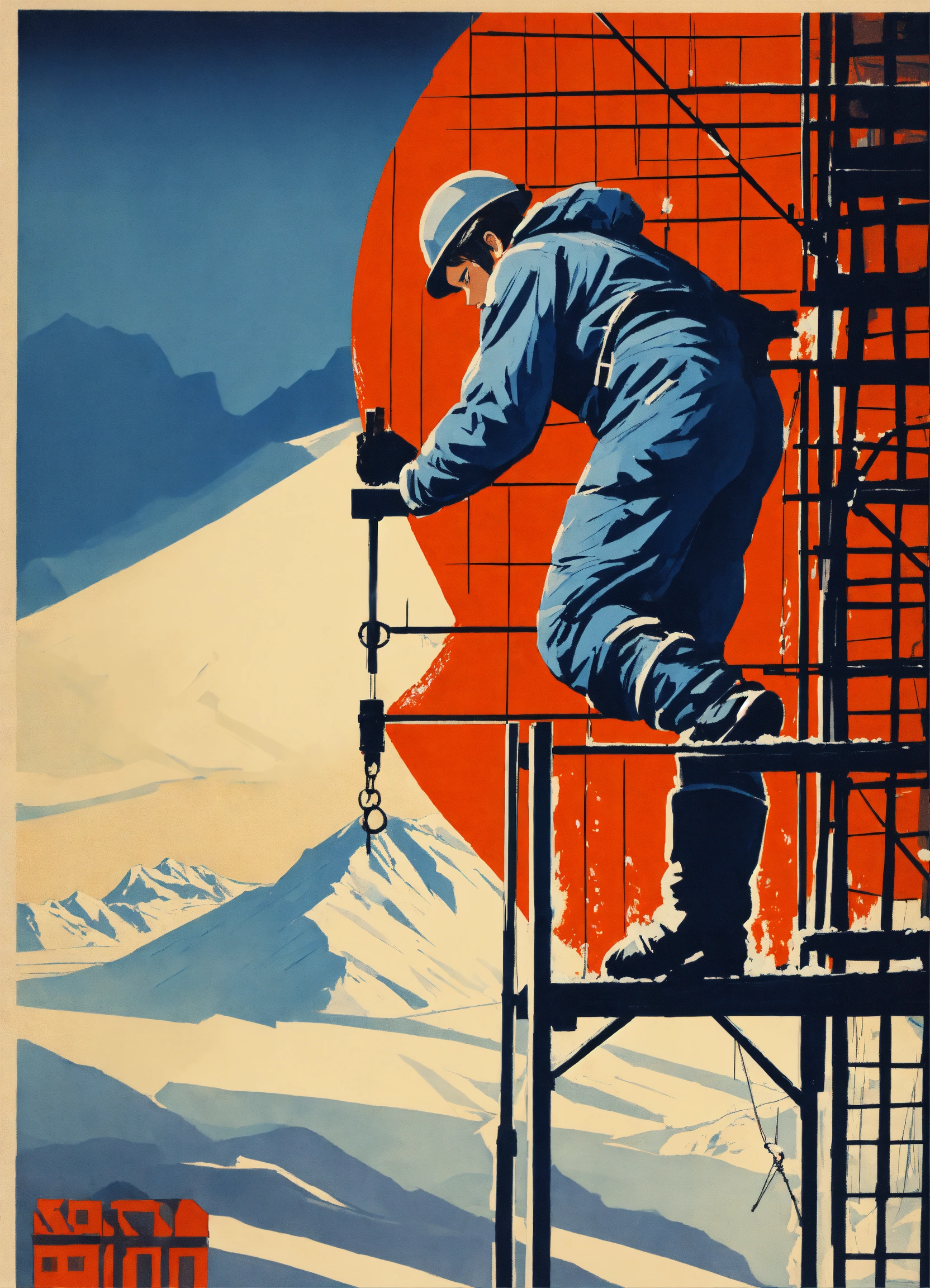 Lexica - Brutal Soviet poster of constructivism, a man works at height ...