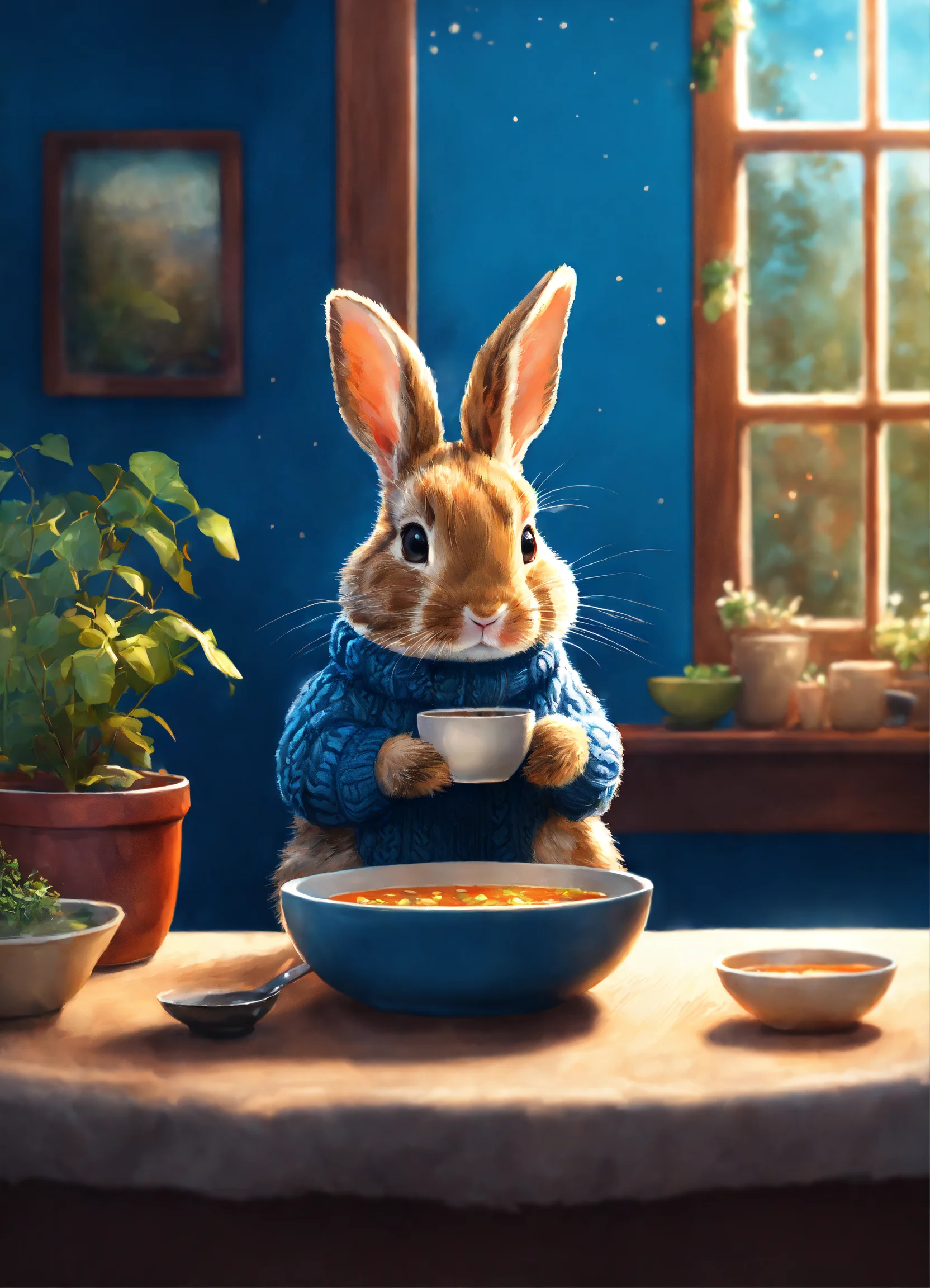 Lexica - A rabbit eating soup